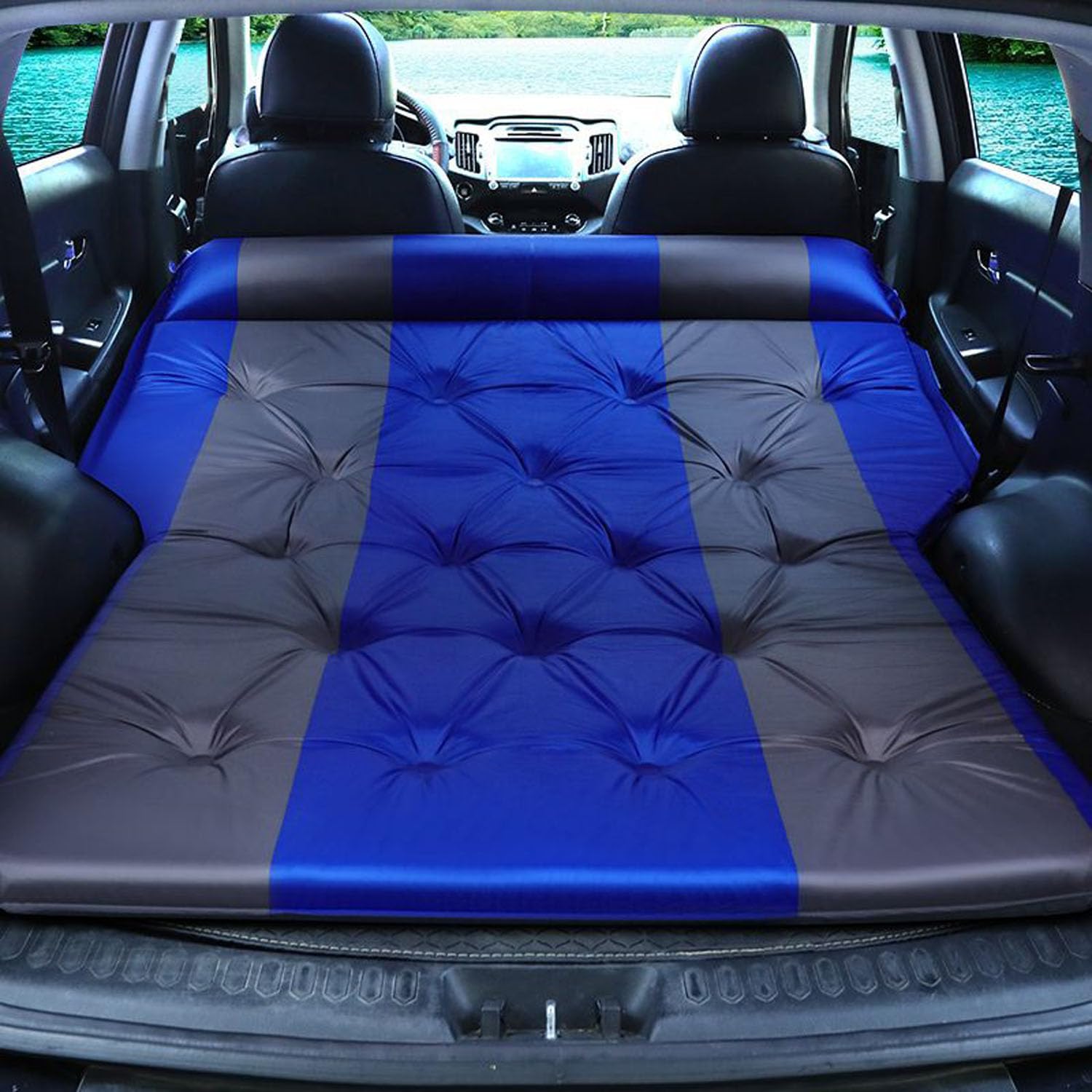 Materasso Gonfiabile per Auto per Talisman Koleos Scenic Kadjar Clio 4 Captur Escape Latitude Fluence,Materassino Floccata Portatile Pieghevole Letto Aria Multifunzionale Airbed,F-Blue 02