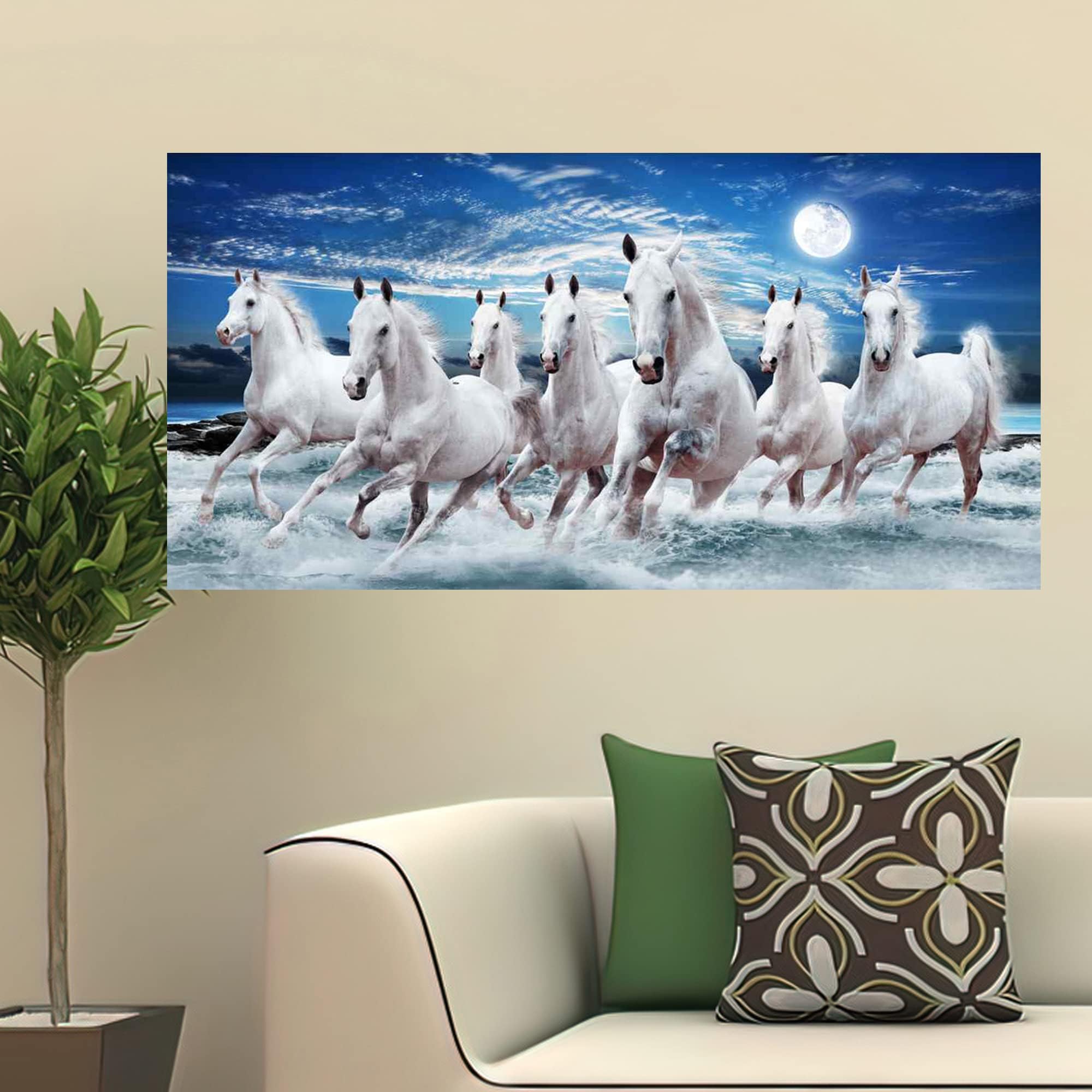 British Terminal Lucky Seven Horses Running at Sunrise ll 7 Horse vastu Vinyl Sticker Poster ll 48stjican229