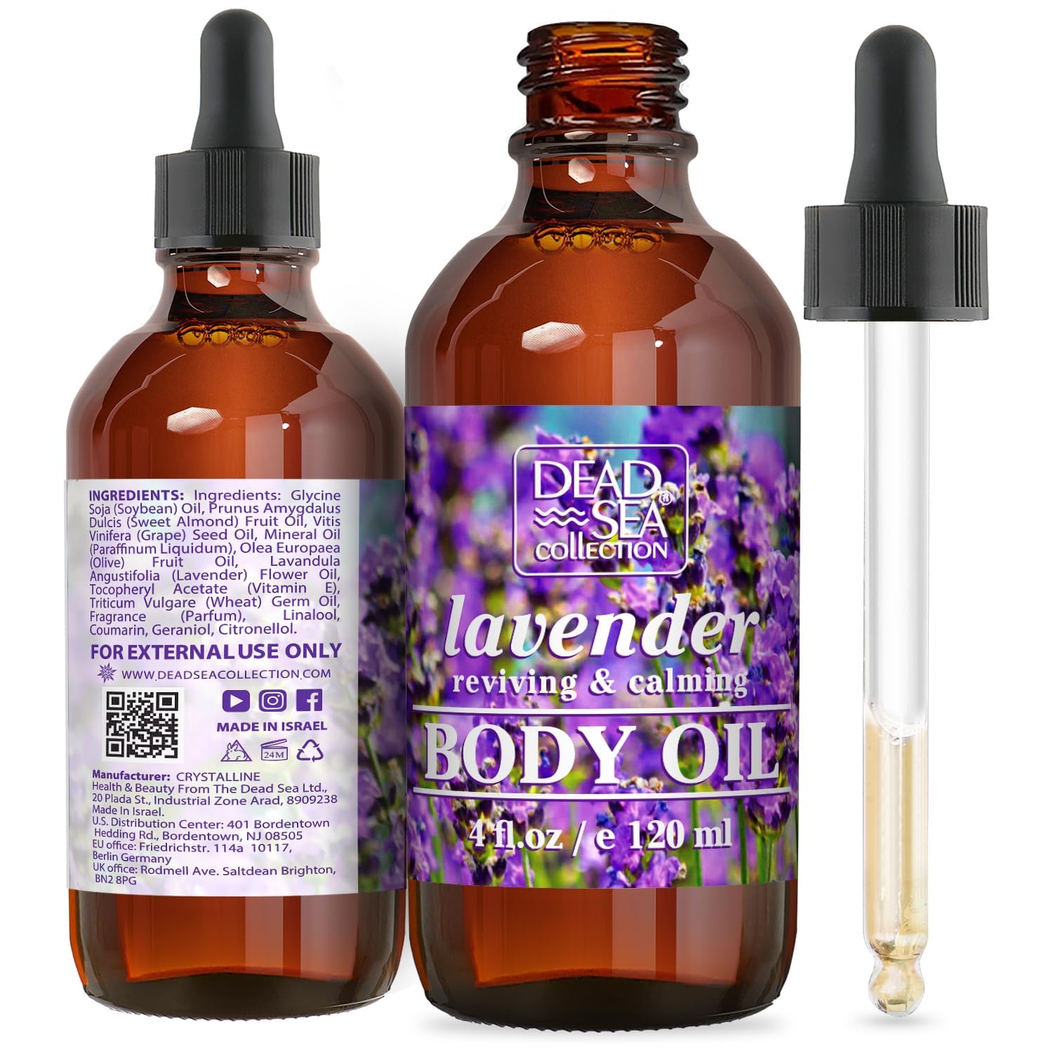 Dead Sea Collection Body Oil with Lavender-Dry Skin Moisturizer and Hydrating Massage Oil-Nourishing Bath Oil-Increase Skin Elasticity and Provide