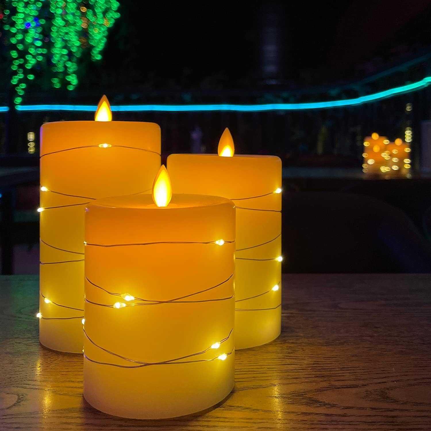 Flameless Candles, with Embedded String Lights, Da by 3-Piece LED Candles, with 10-Key Remote Control, 24-Hour Timer Function, Dancing Flame, Real Wax, Battery-Powered(Batteries not Included).: Home Improvement