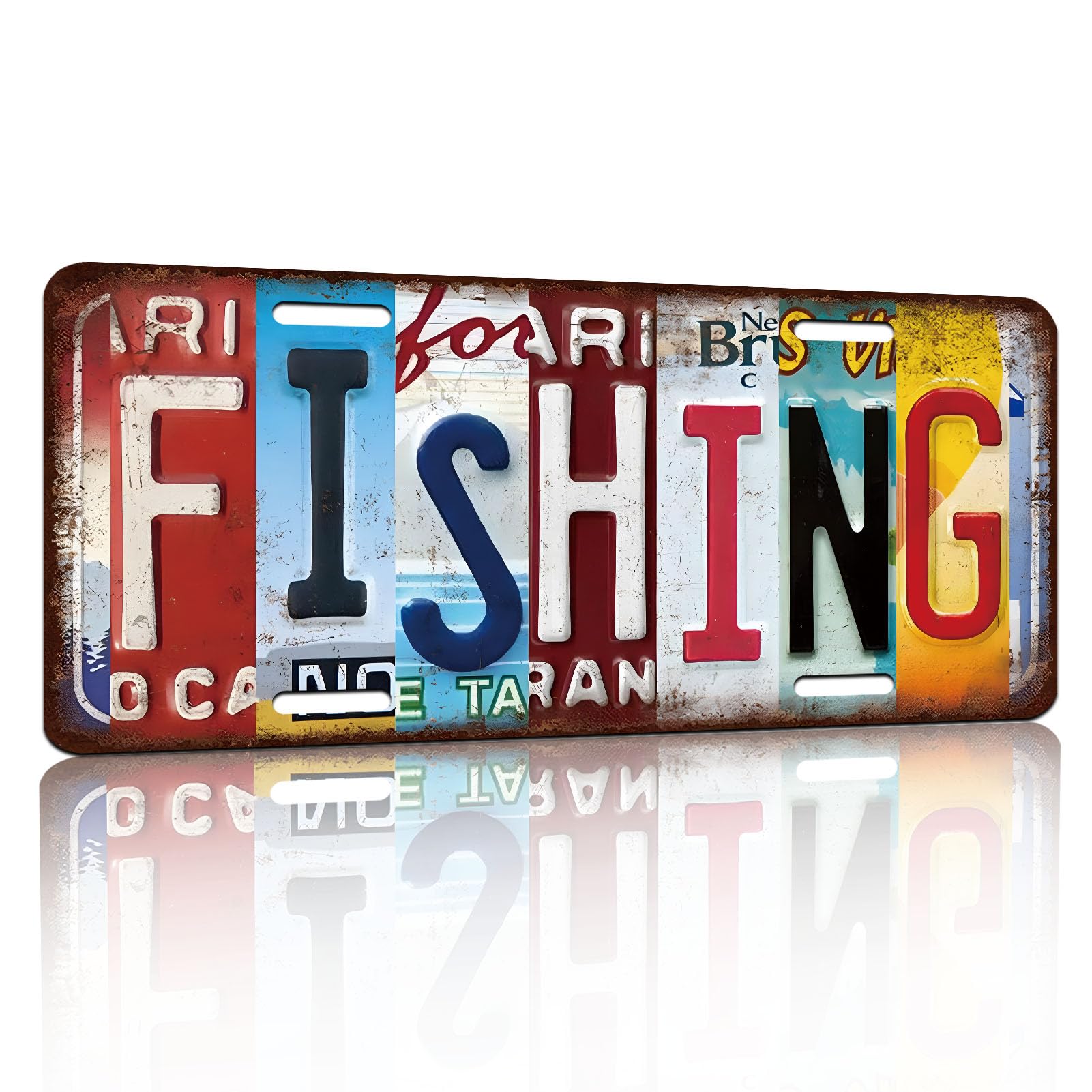 Vintage License Plate Wall Decor Fishing Tin Sign for Home Office Garage Bar Restaurant Living Room Garden Yard 12 x 6 Inches (25105)
