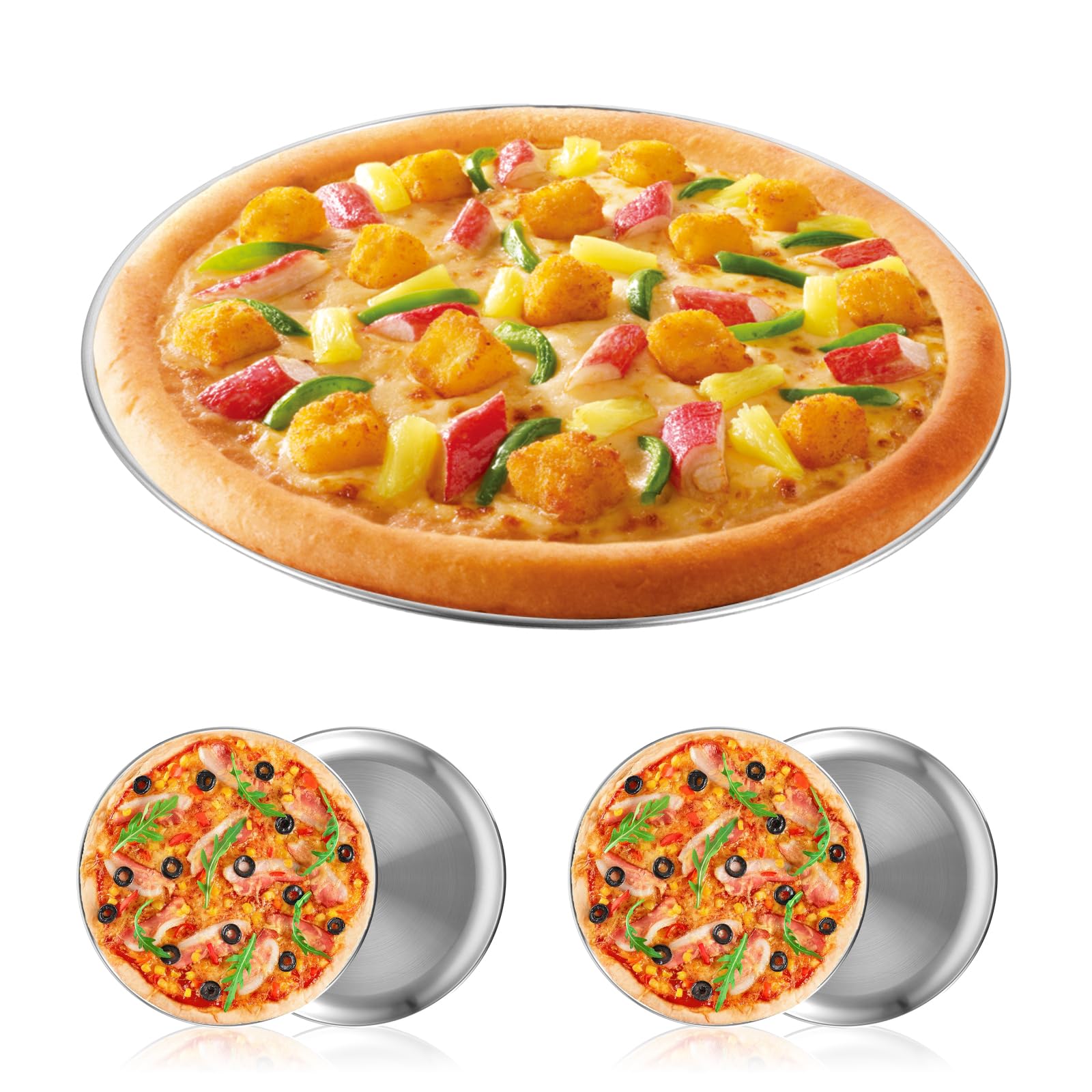 LDXDRU Set of 4 Stainless Steel Pizza Trays, Round, 30 cm, Pizza Baking Tray, Pizza & Tarte Flambée, Pizza Mould, Non-Stick Coating Pizza Trays for Oven Baking