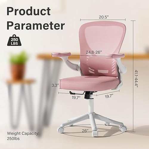 Miniatura 2 de Silla de escritorio para computadora con ruedas, silla de oficina de malla con brazos abatibles, soporte lumbar ajustable, silla de escritorio