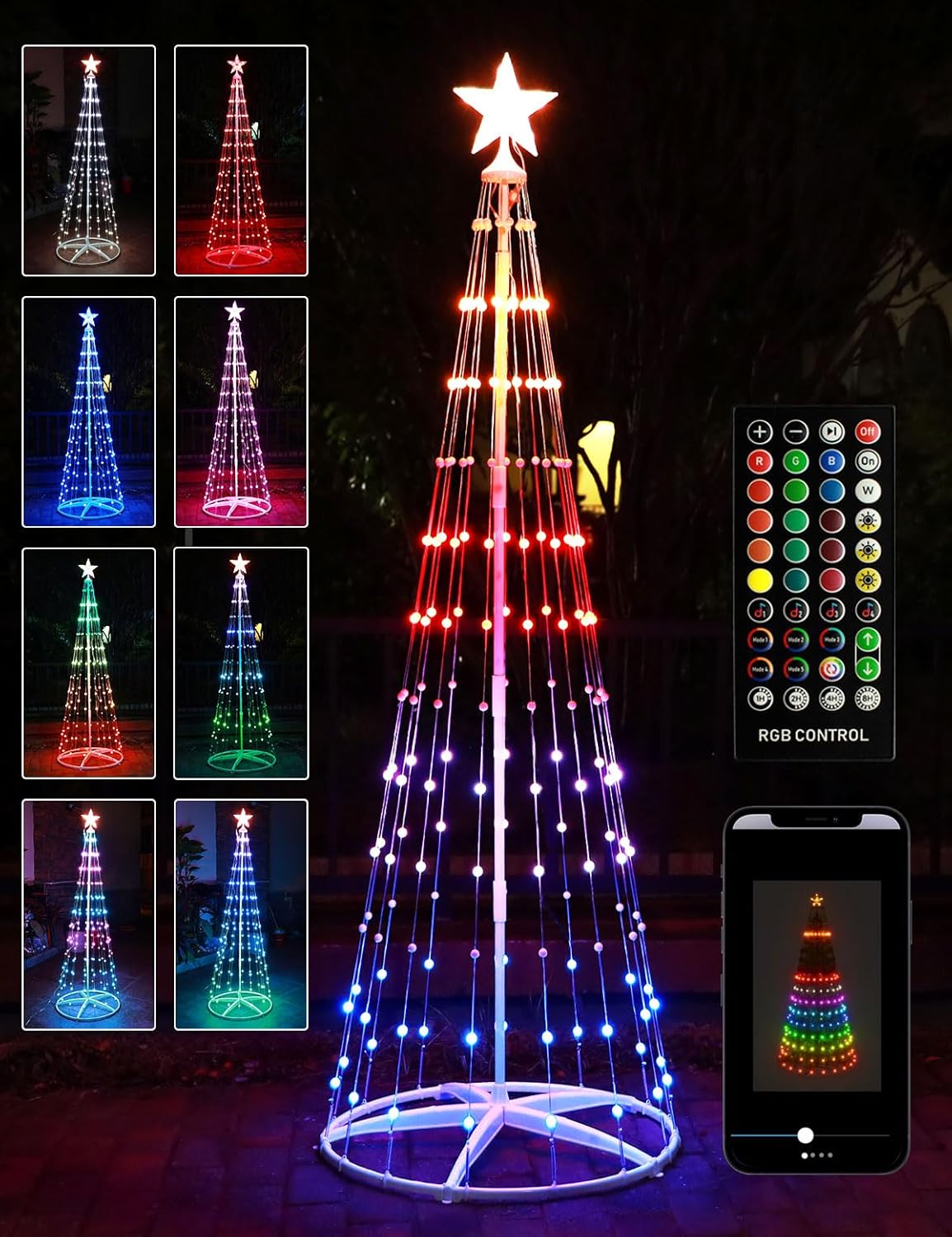 7ft Smart Christmas Cone Tree LED Lights, DIY Lightshow LED