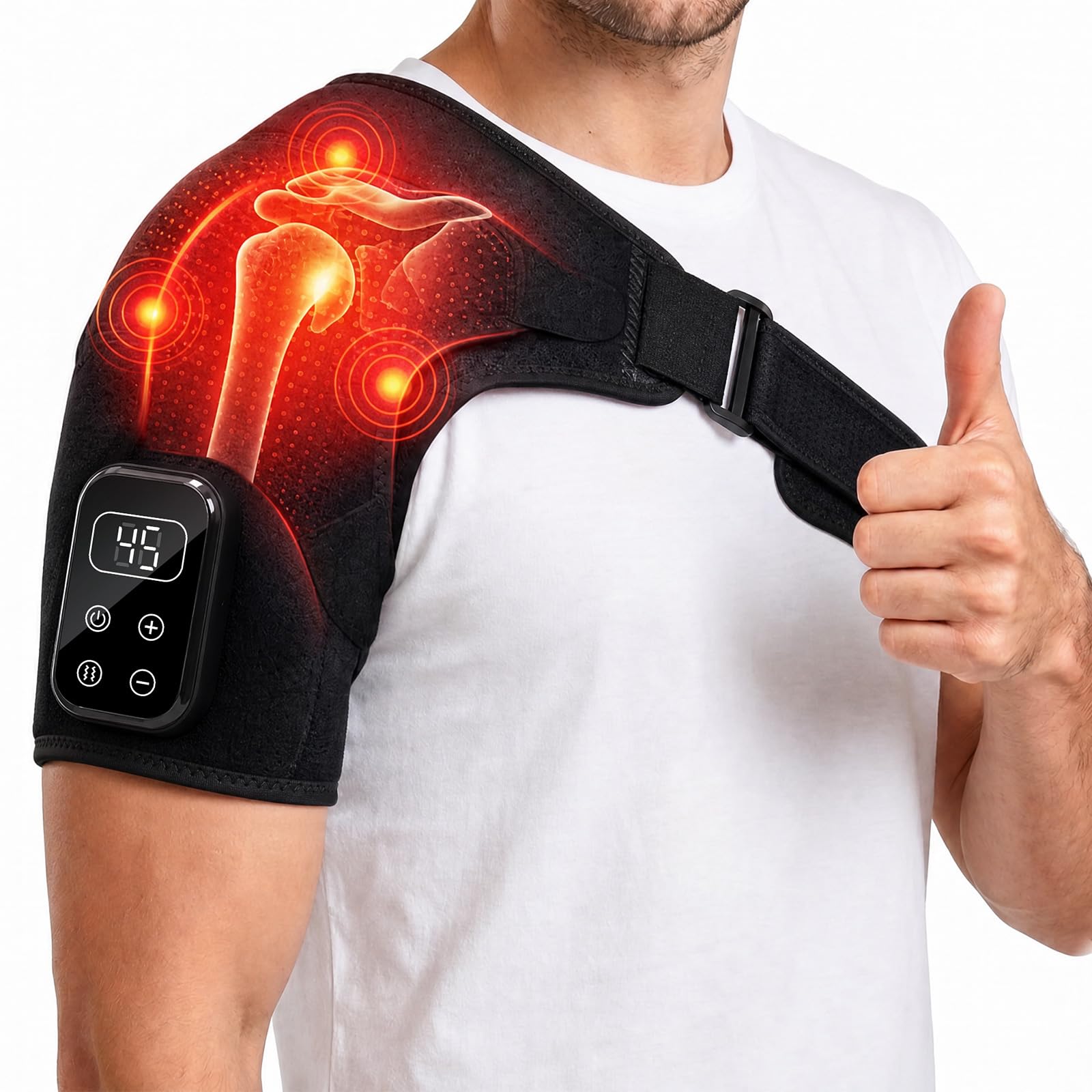 Schulter Massagegerät, Triple Method Schulter-Massagegerät, Schultermassage Gerät mit Wärme mit 5 Stufiger Wärme Und 5 Vibrationsfunktion, 5000mAh Schultermassagegerät für Zuhause Büro Papa Mama