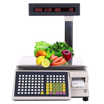 Label Printer Scale,Commercial Price Computing Scale,Electronics Barcode Scale Cash Register,Digital Price Label Printing Scale,with Double-Sided LED Display+71 Shortcut Keys,30kg