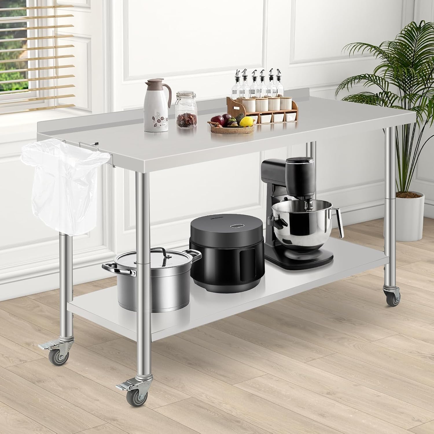 60"x24"x35" NSF Stainless Steel Work Table, Heavy Duty Prep Table with Adjustable Undershelf, Commercial Metal Table for Kitchen, Restaurant, Home, Hotel, Workstation