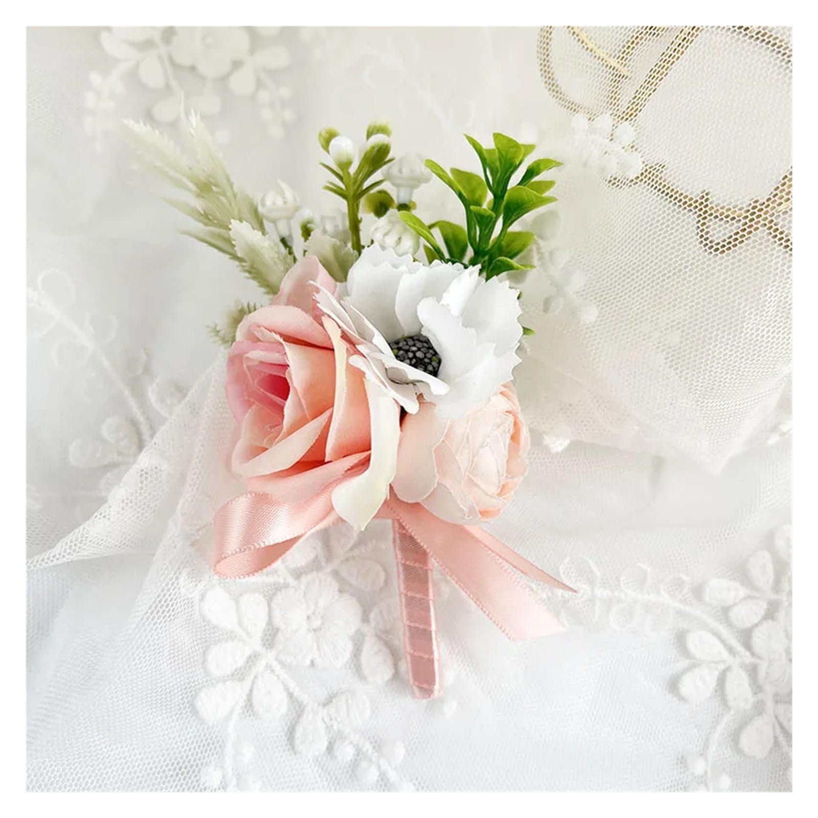 MQFBNNP Wedding boutonniere Men Wedding Boutonniere Wrist Corsage Bracelets(Boutonniere C)