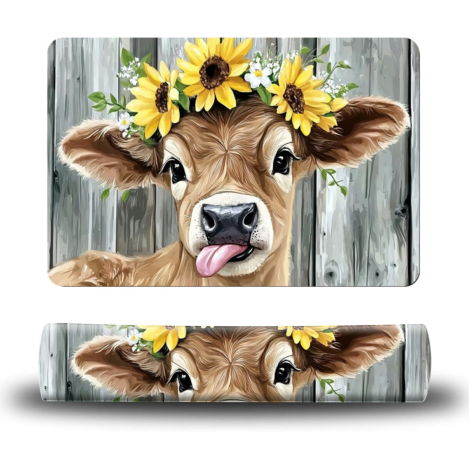 Dikoer Dog Food Mat, 19.6" x 23.6" Absorbent Pet Feeding Mat for Food and Water, Waterproof Diatom Mud Pet Placemat with Non-Slip Rubber Backing, Cat Bowl Mat for Floors - Sunflower Yellow Cow