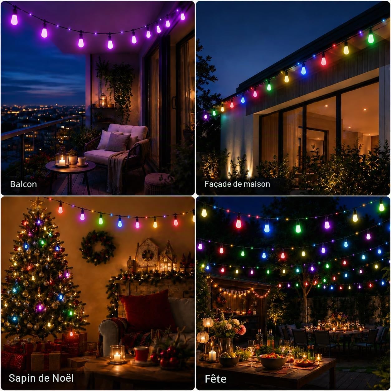 Guirlande lumineuse LED d'extérieur multicolore 15 m - 20 ampoules RVB S14 - Application intelligente avec 99 modes et minuterie (multicolore)