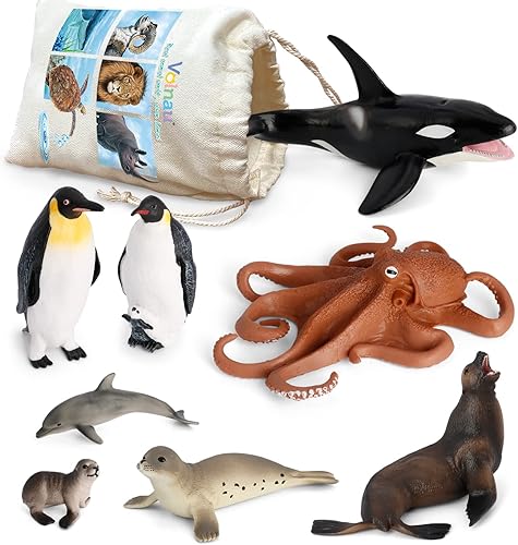 Volnau Figuras de juguetes de criaturas marinas, 8 piezas de figuras de animales del océano de la Antártida para niños pequeños, decoración de