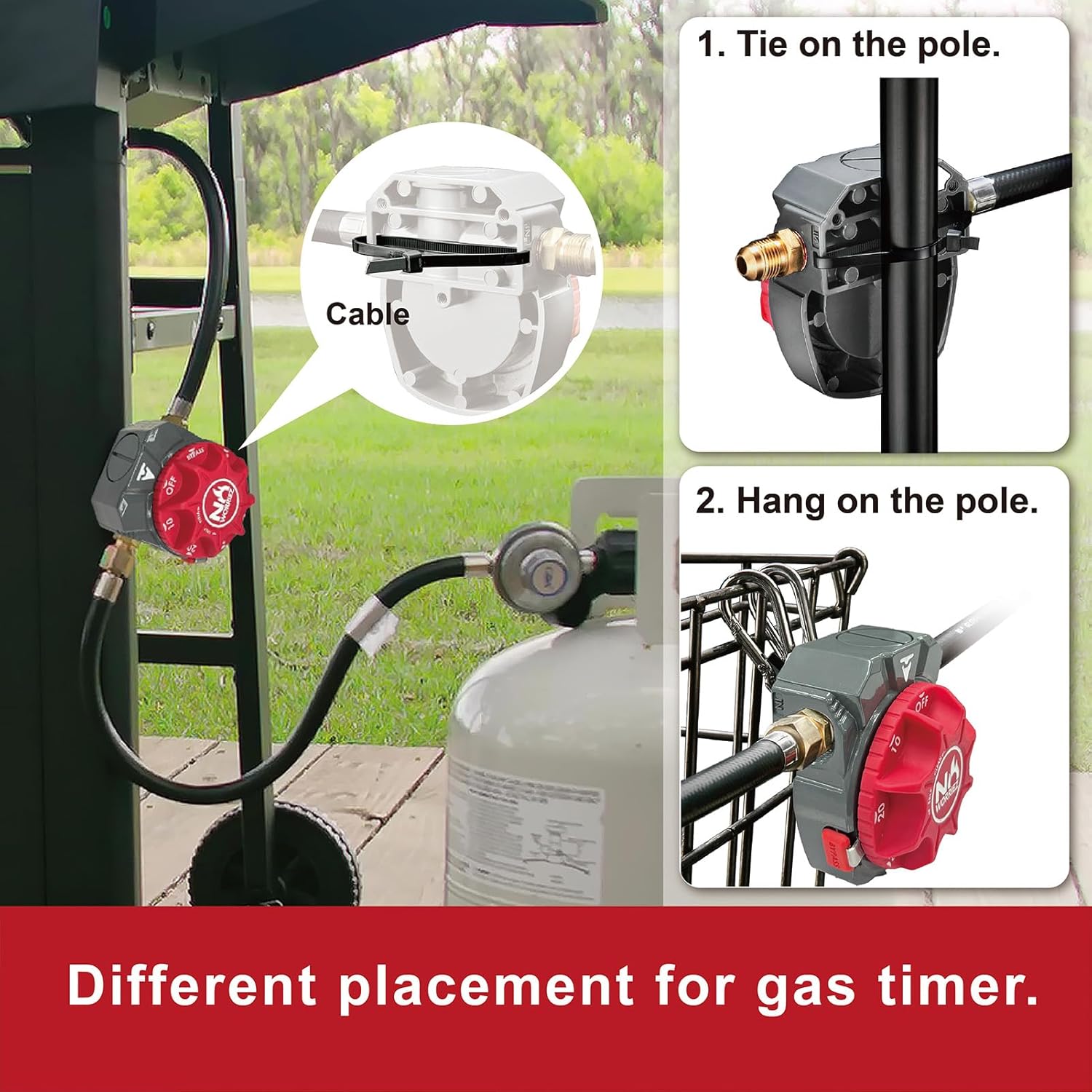 NO WORRIEZ | Duo | Bypass Safety Auto Shut-Off Gas Timer for Propane & Natural Gas | Outdoor Grill, Fire Pit, Pizza Oven | – 100,000 BTU w/ 3/8" Flared Connector & Hose, Patent Pending