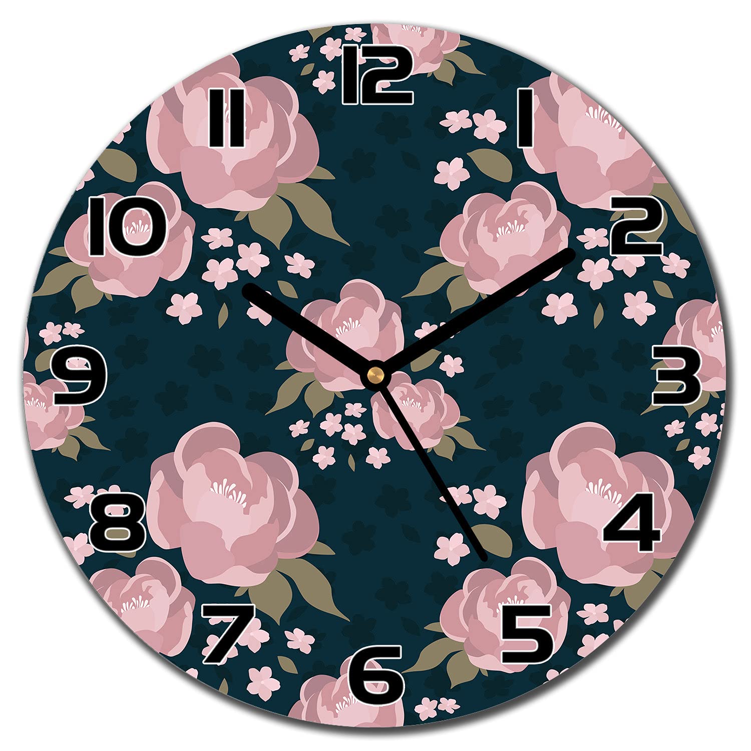Horloge en verre moderne Coloray : fleurs colorées et aiguilles noires de 30 cm
