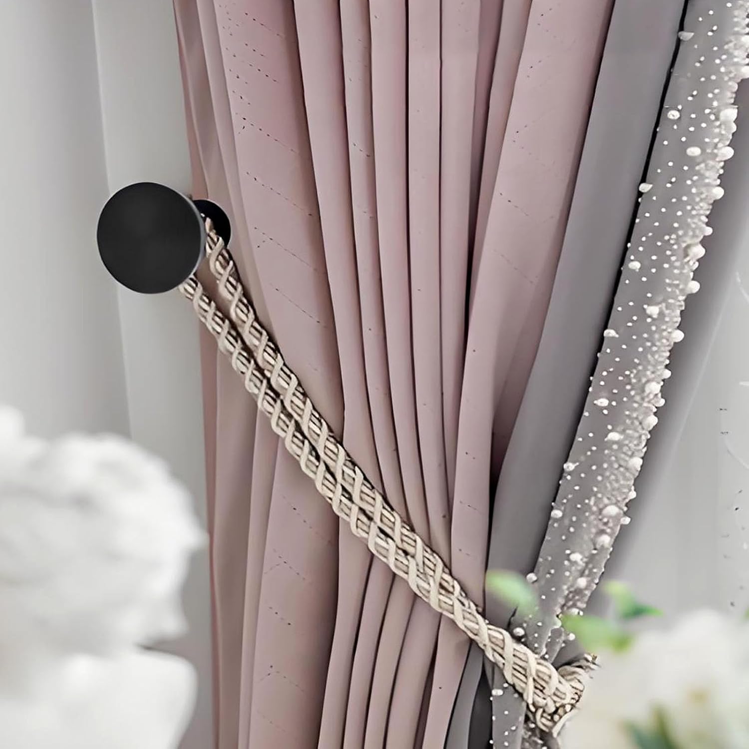 2Pcs Curtain Tiebacks, Black