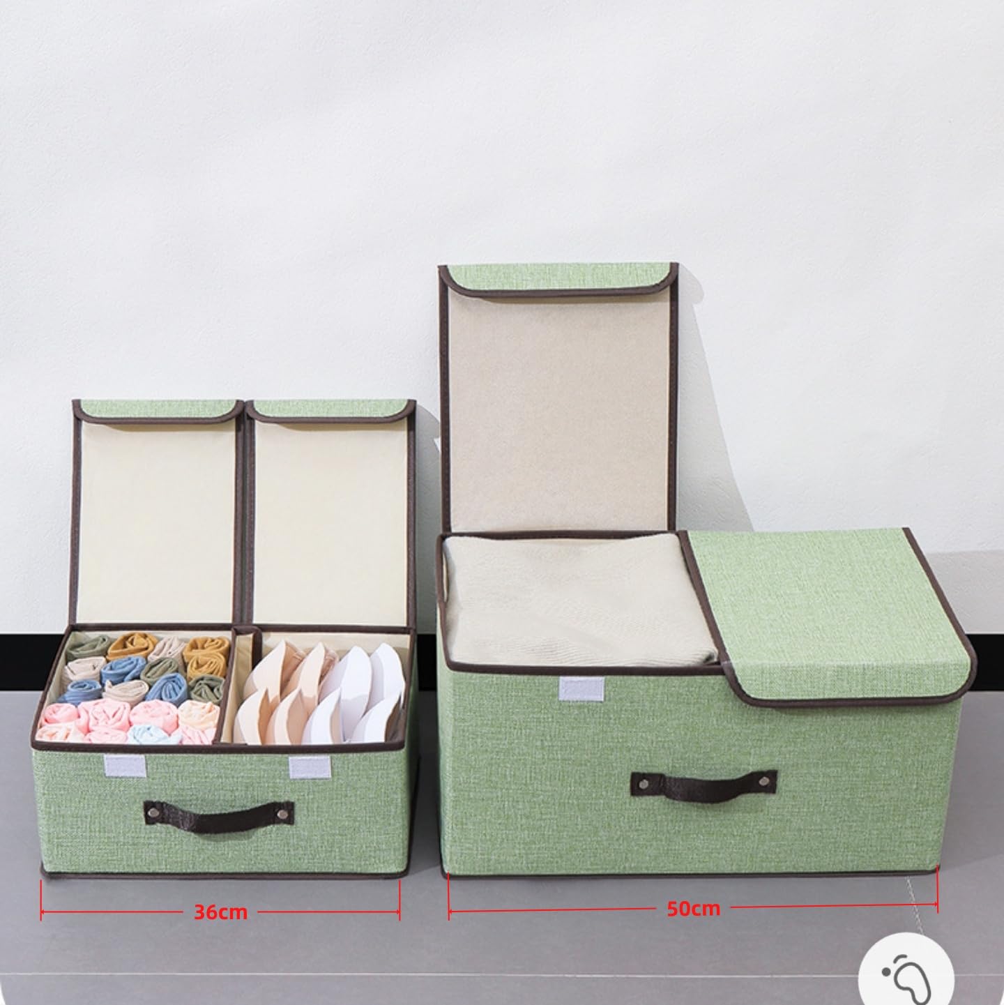 2 scatole portaoggetti pieghevoli in tessuto beige bianco con coperchio e scomparti 50 × 30 × 25 cm, pieghevole in tessuto con manico, organizer per guardaroba, scatola per giocattoli
