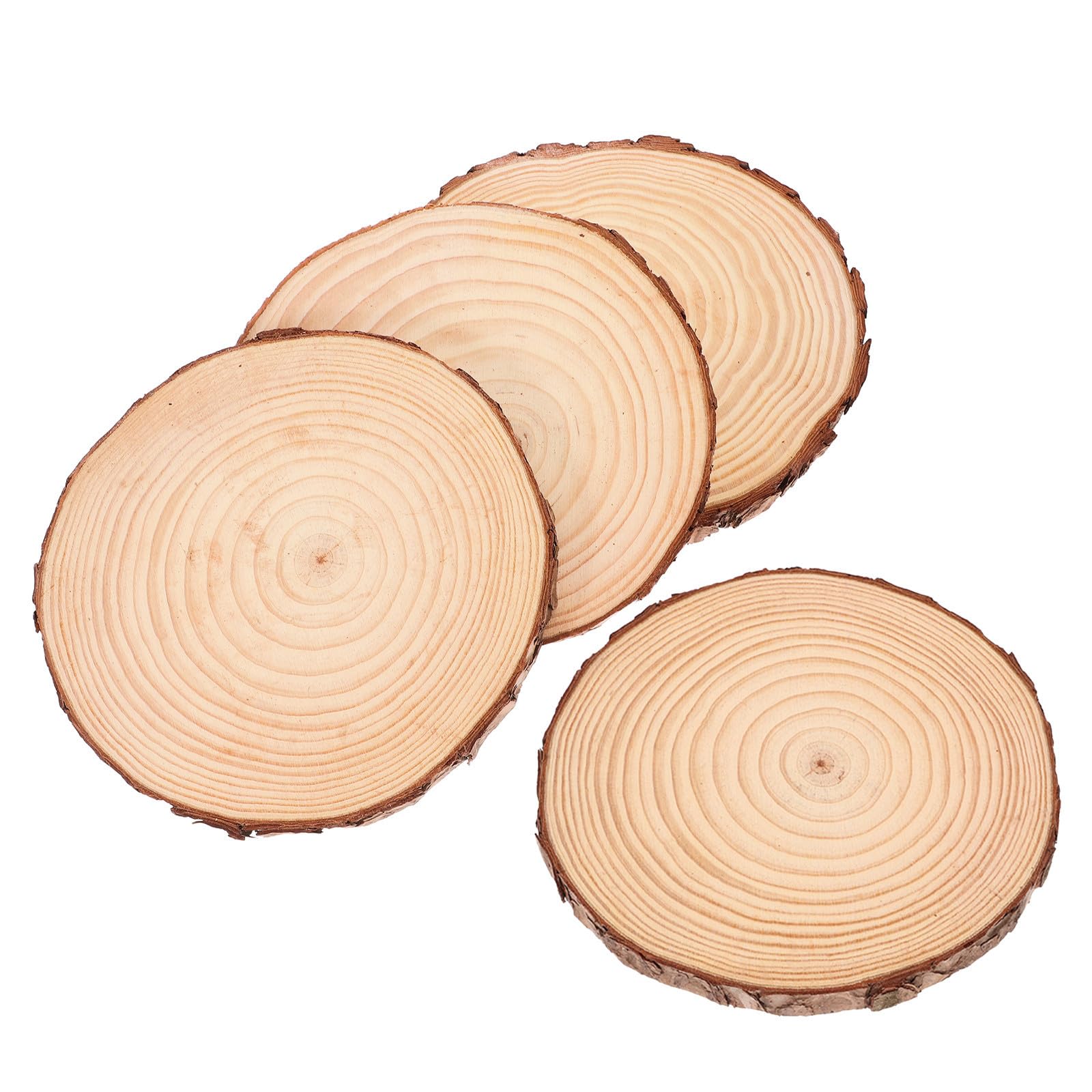 4 Stück Rustikale Holz Deko Holzscheiben in Braun mit Natürlicher Maserung und Flachem Design Wiederverwendbar und Einfach zu Arrangieren für Brautparty und Cafédekoration