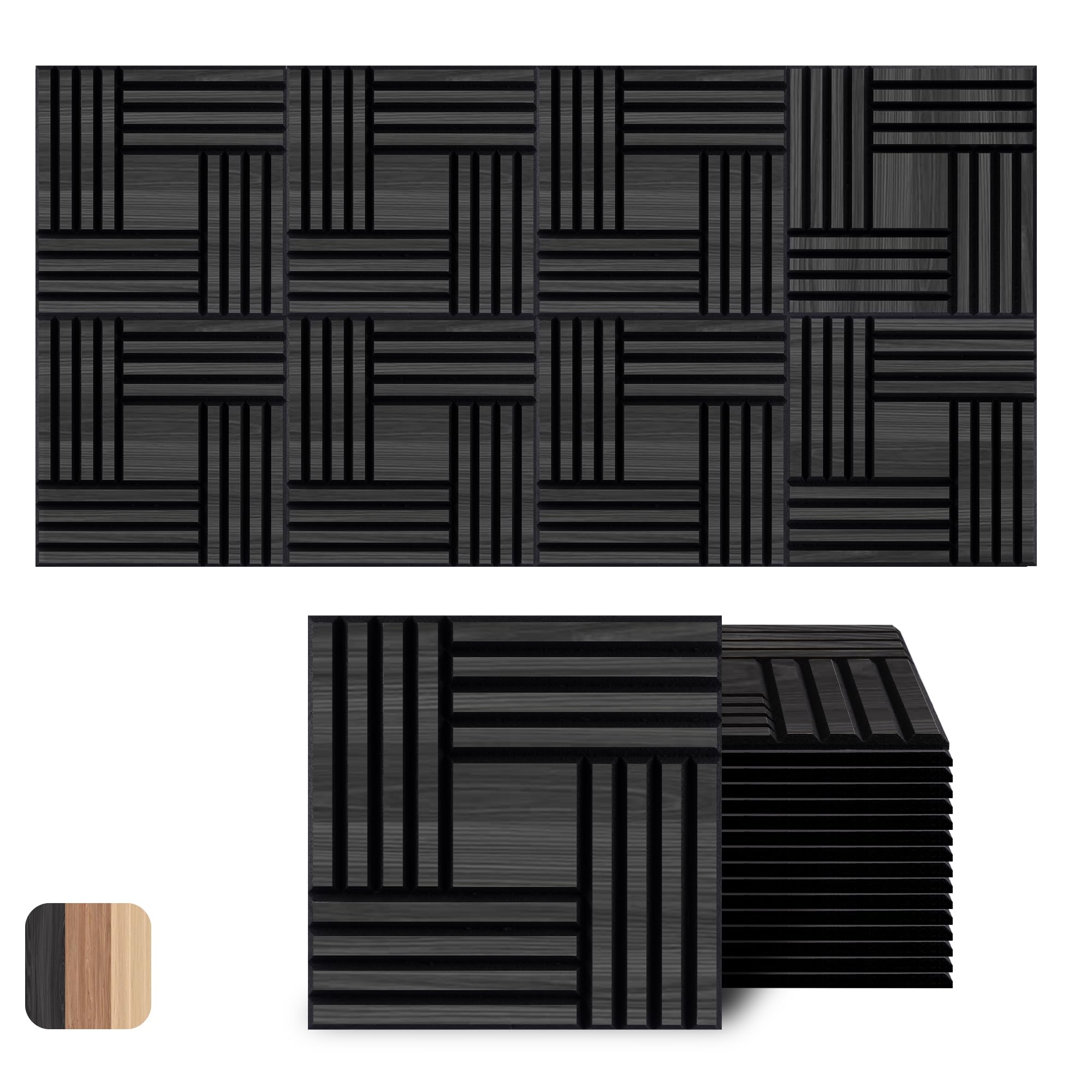 WoveN SounD Acoustic Wall Panels, Black Oak, 16 Pack, 12x12 in