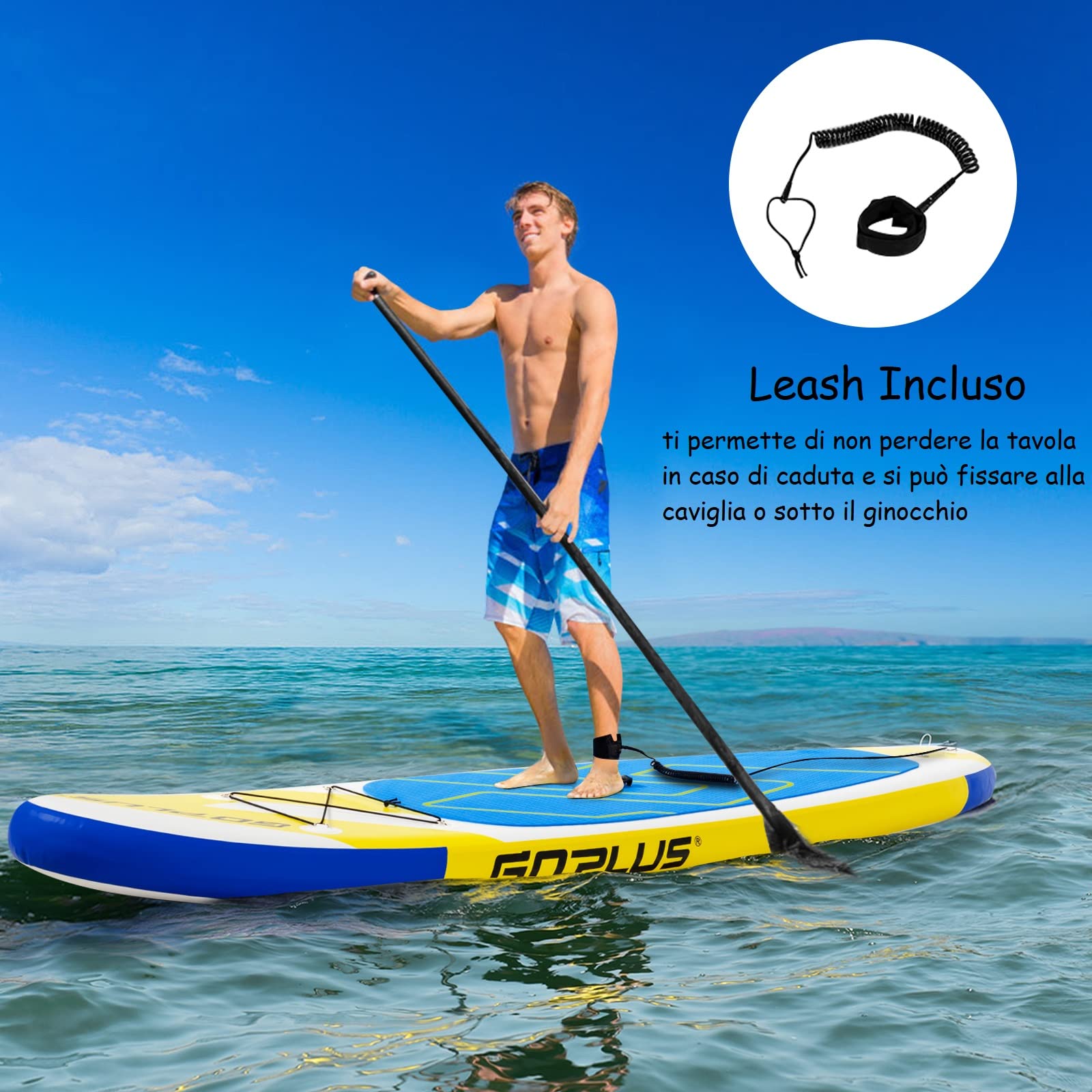 COSTWAY SUP Gonfiabile Adulti 305/335 cm, Stand Up Paddle Gonfiabile con Pinne, Leash, Pagaia, Pompa, Kit di Riparazione e Borsa, Carico Massimo 110 kg