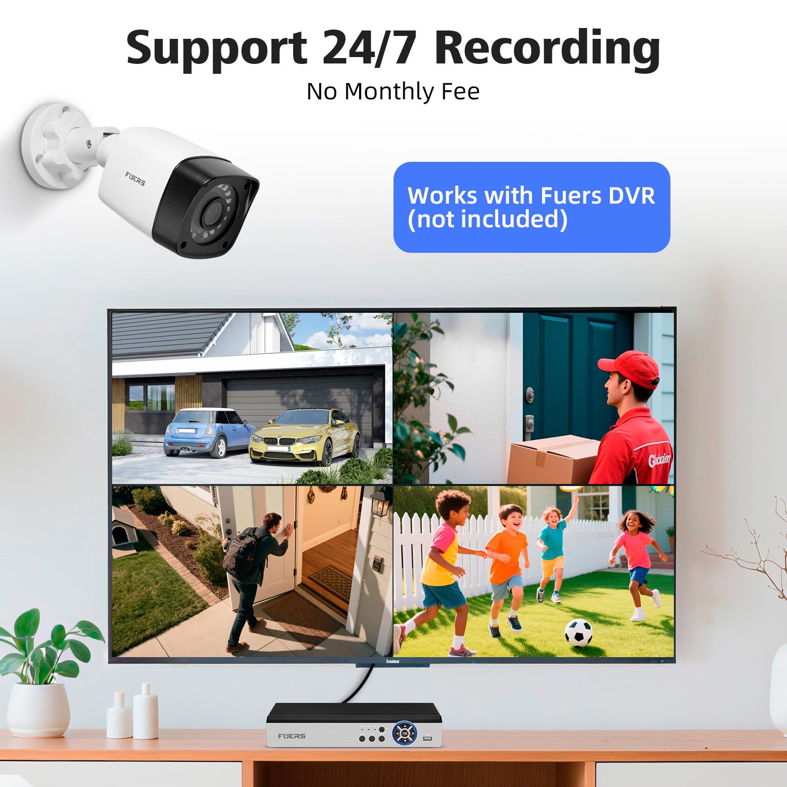 Fuers Telecamera di sorveglianza esterna da 5 MP, telecamera di sorveglianza esterna, senza fili, con riconoscimento personale, 1 telecamera di sicurezza con visione notturna a colori, IP66