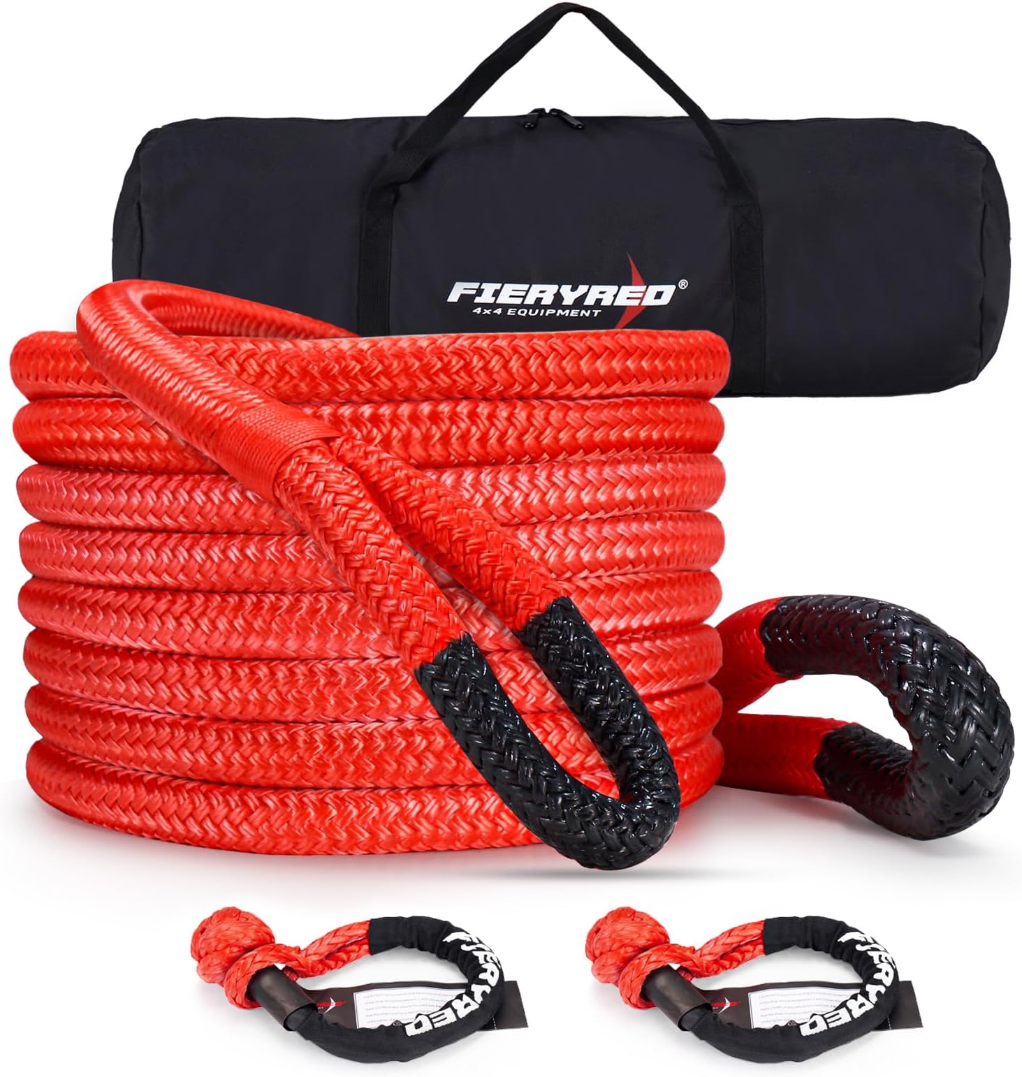 FieryRed Kinetic Recovery Rope Kit with 2 Soft Shackles, 7/8 Inch x 20 FT Tow Rope,Heavy Duty Offroad Snatch Strap for UTV, ATV, Truck, Car, Jeep, Tractor