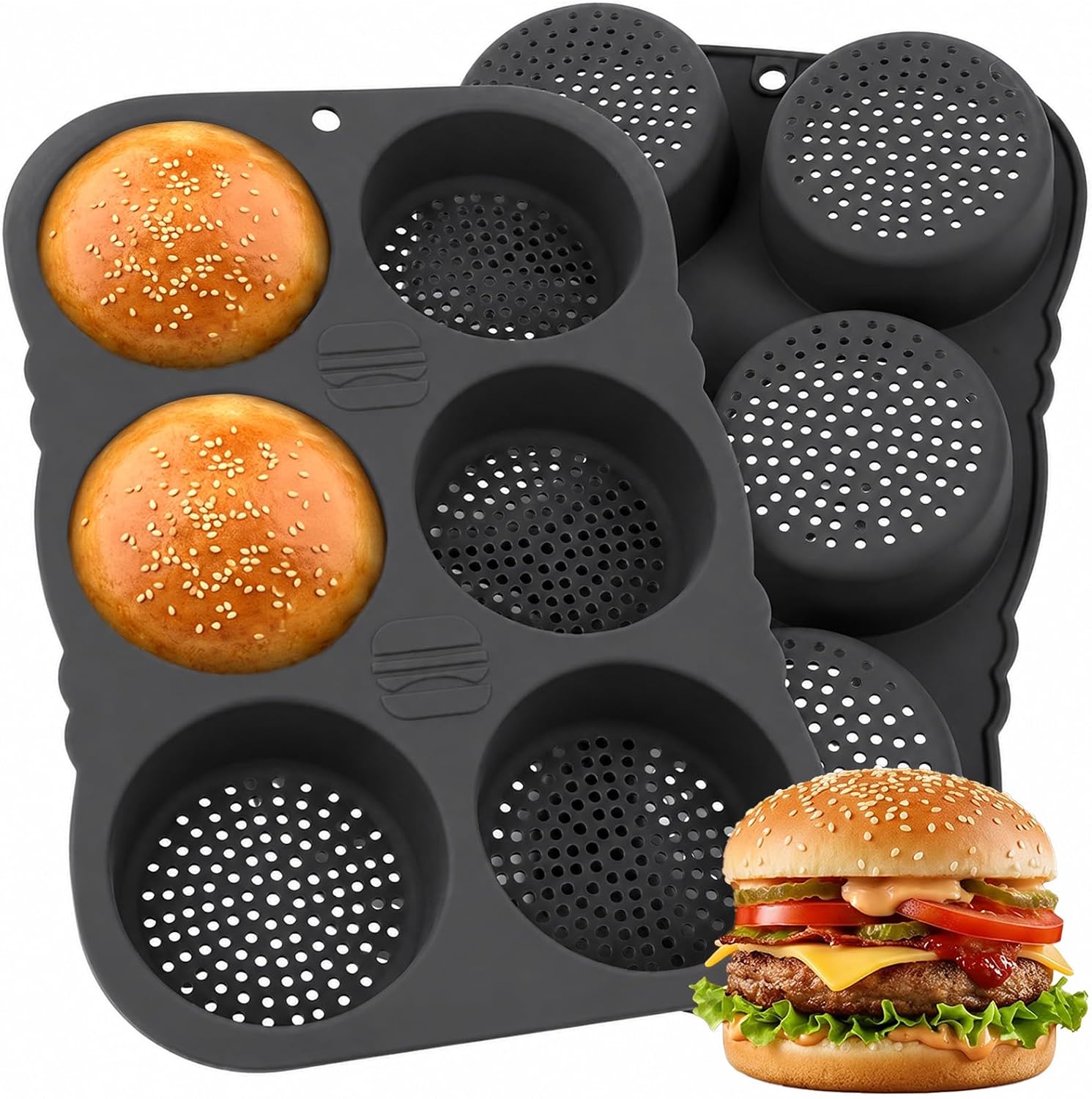 2 Pcs Hamburger Bun Pan, 4 Inch Silicone Hamburger Bun Mold