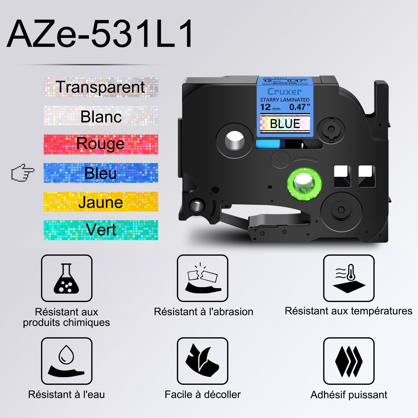 Cruxer Lot de 40 Ruban compatible P-touch TZe-531L1 Noir sur Bleu 12 mm