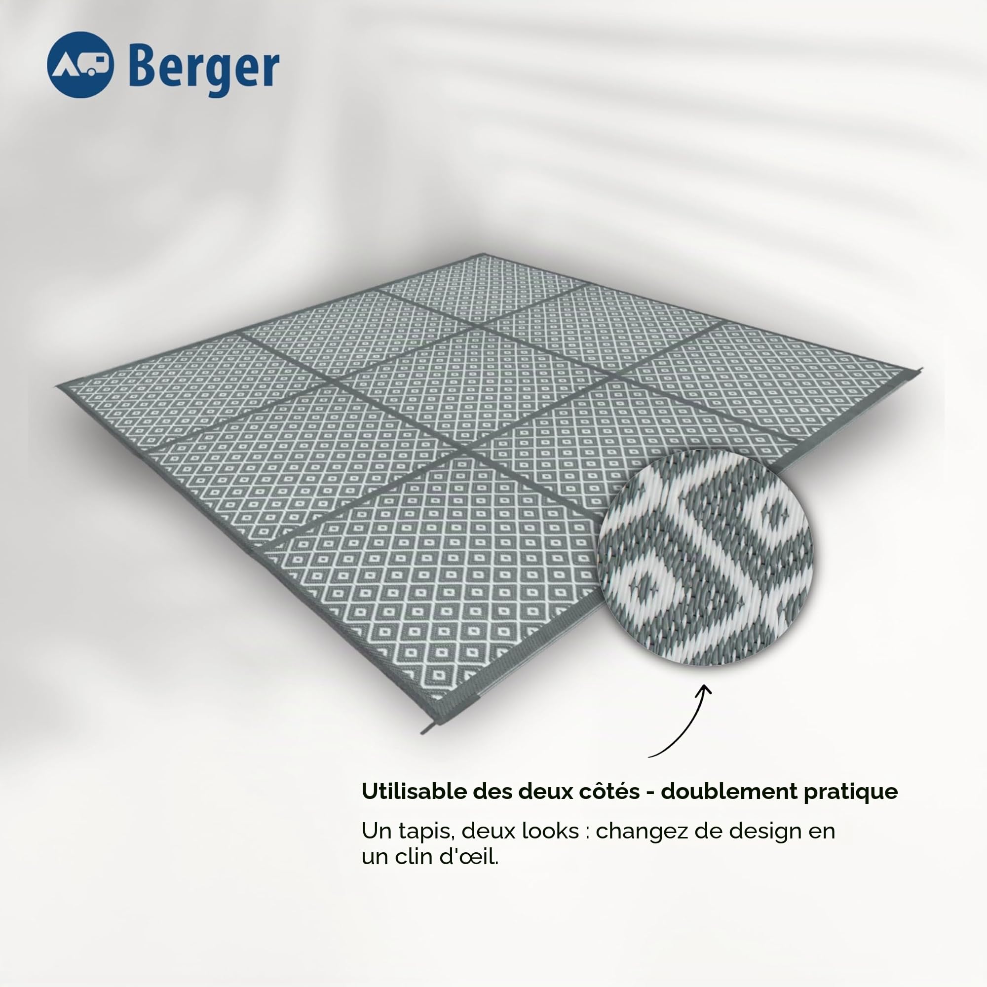 BERGER Square 300 Tapis d'extérieur 300 x 300 cm Respirant doux Avec passants de fixation