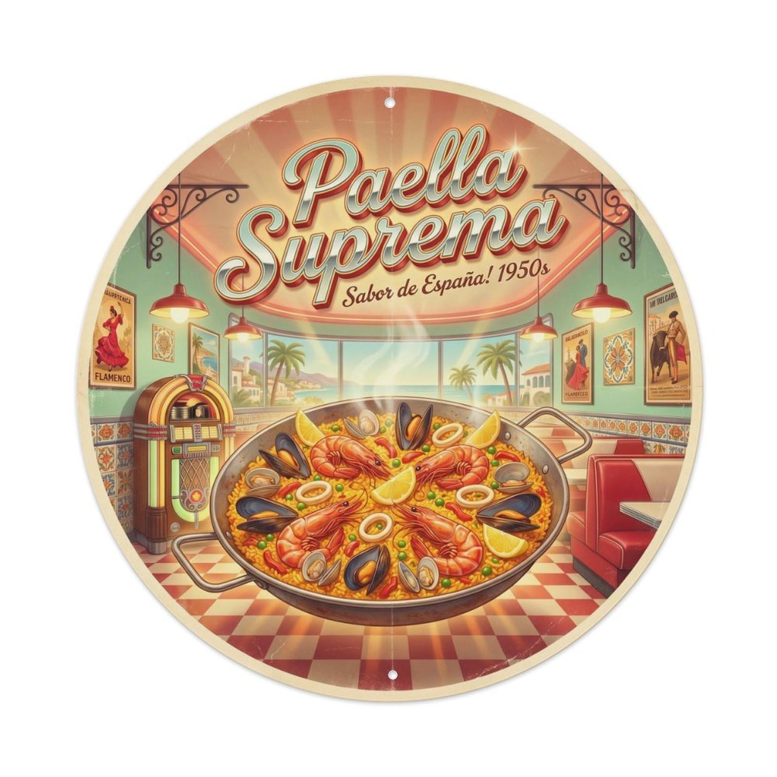 Paella Especial 1950s Diner Spanish Cuisine Metal Tin Sign