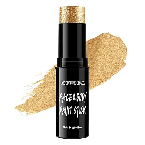 BOBISUKA Pintura facial dorada a base de agua de cuerpo completo, kit de pintura facial mezclable, kit de pintura facial metálico dorado ojo negro,
