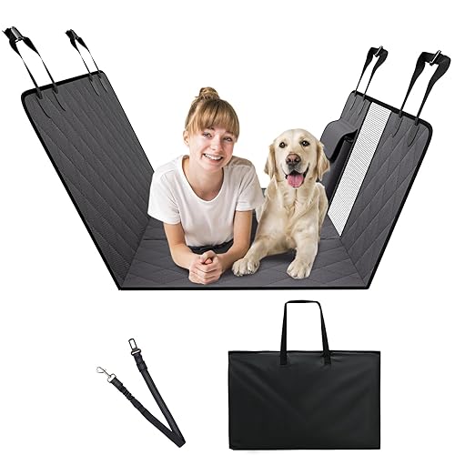 VEVOR Back Seat Extender for Dogs,Dog Hammock for Car Back seat,Waterproof Hard Bottom Dog Car Seat Cover for Back Seat 54"x24",Supports 400lbs with Mesh Window and Storage Pocket for Car - Dark Grey