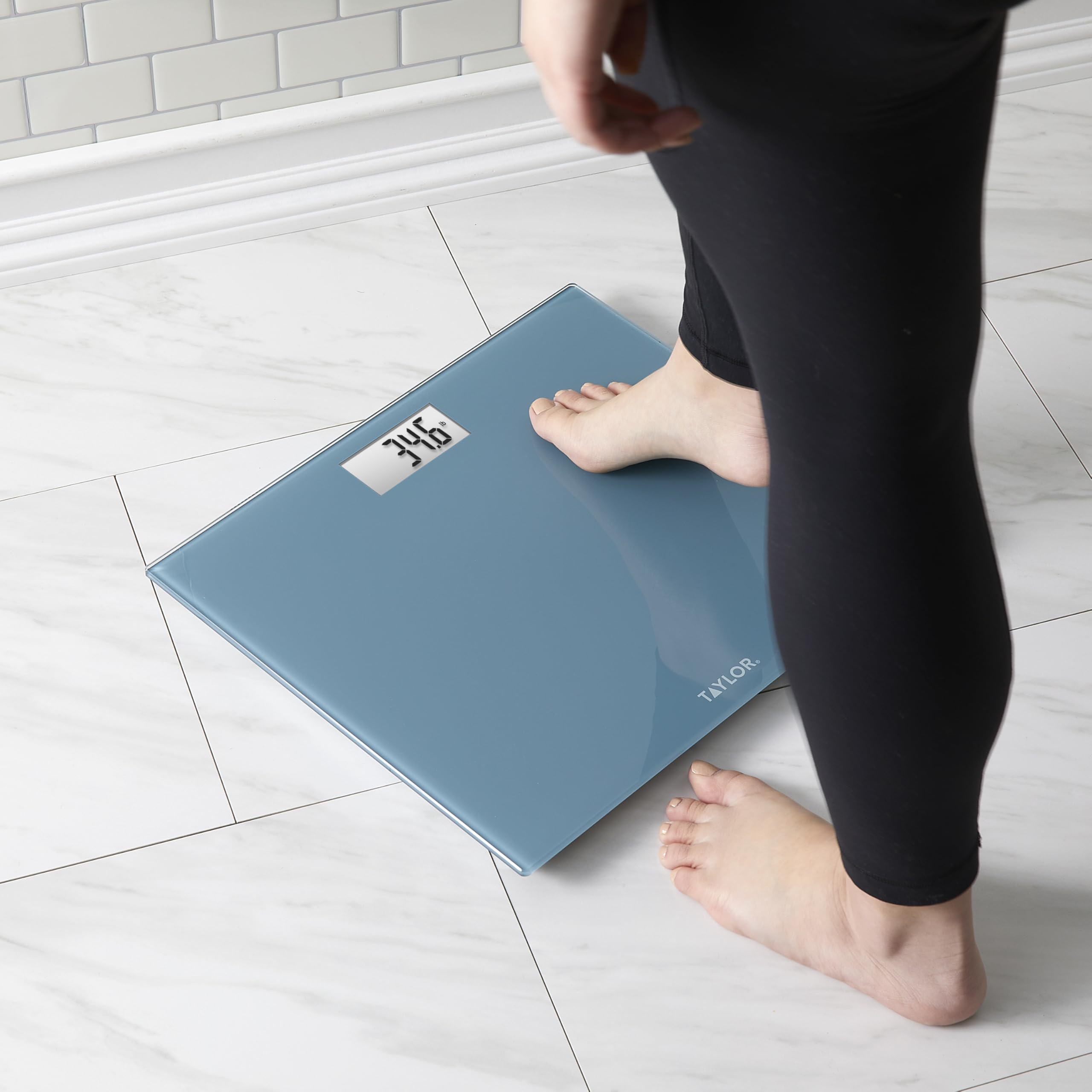 Taylor Báscula de baño digital extra ancha extra alta de 500 libras para peso corporal, alta precisión precisa y plataforma ultra ancha, máquina de pesaje digital para personas, fácil de leer, azul