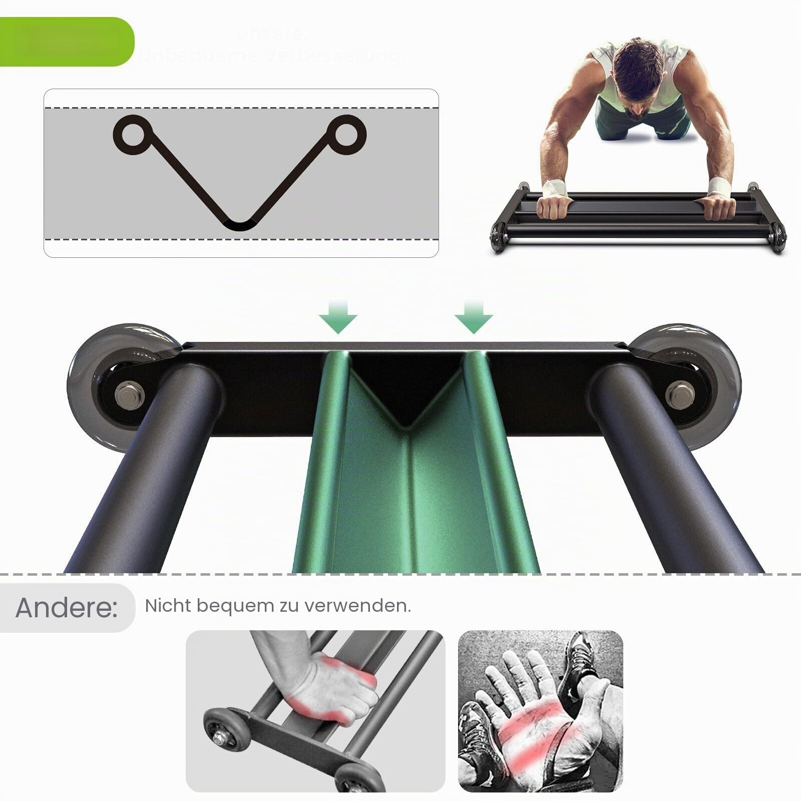 Bauchroller Bauchmuskeltrainer - Glute Ham Glider, Multifunktionale Oberschenkelrolle mit Glatten Rädern, V-Stange für Beinbeuger, Ab Roller Workout und Rumpfkrafttraining