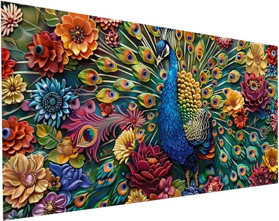 Peinture Diamant Paon pour décoration maison : grand format 100x200 cm S-566