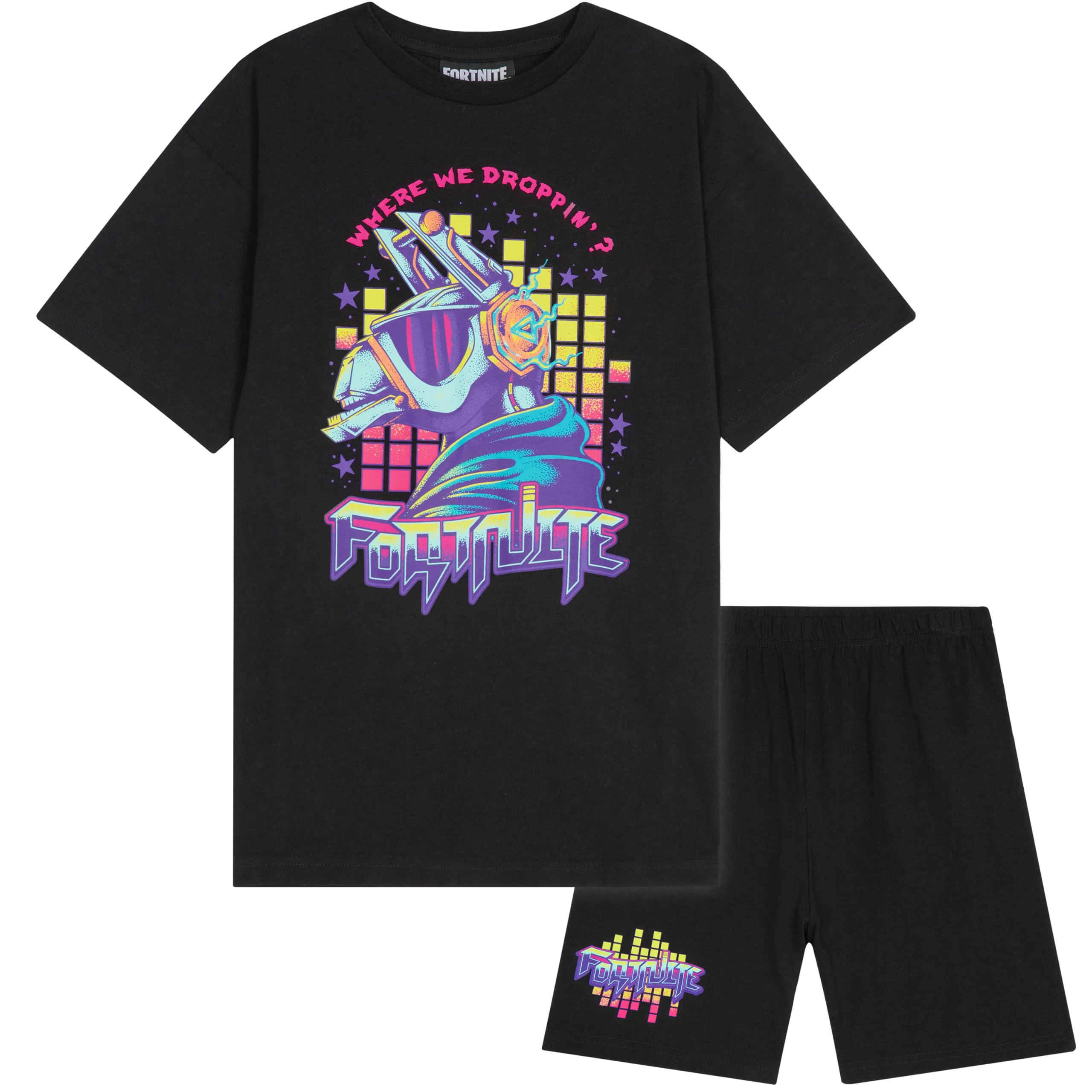 Fortnite Pijama Niño, Pack de 1 o 2, Pijama Corto 2 Piezas Camiseta Manga Corta y Pantalón Corto, Algodón Conjunto Niño Verano, Gamer Regalos