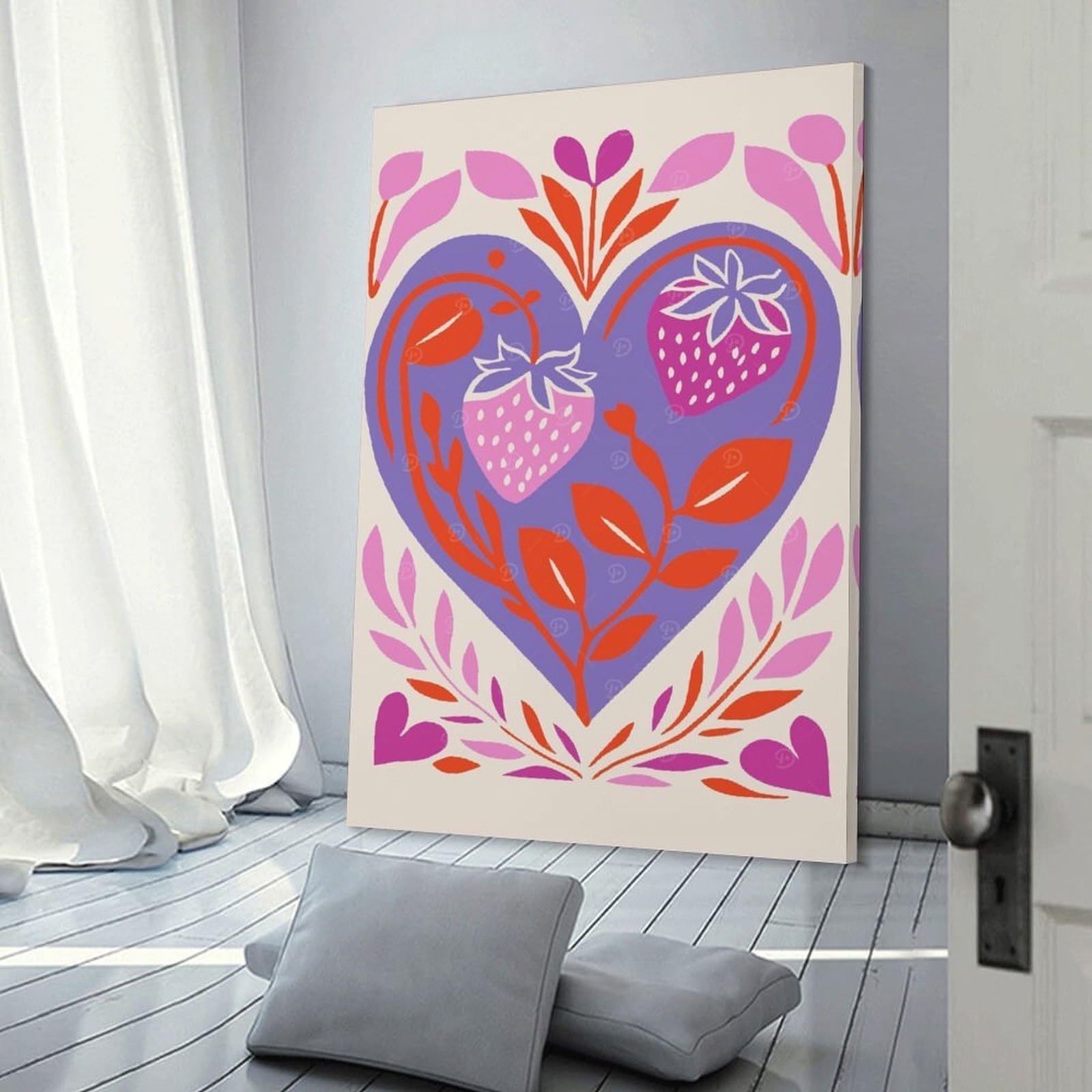 Junmoney Purple Strawberry Love Wall Art Print, 20x30inch(50x75cm), for Lounge Decor, Bedroom Walls Or Flats, Decorative Artwork for Empty Walls