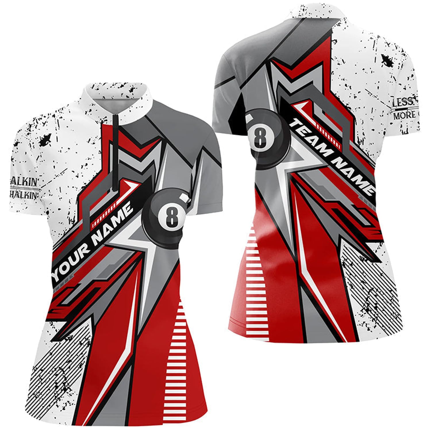 Personalized Red White Grunge 8 Ball Pool Quarter Zip Shirts for Women Custom Billiard Team Shirts V1131