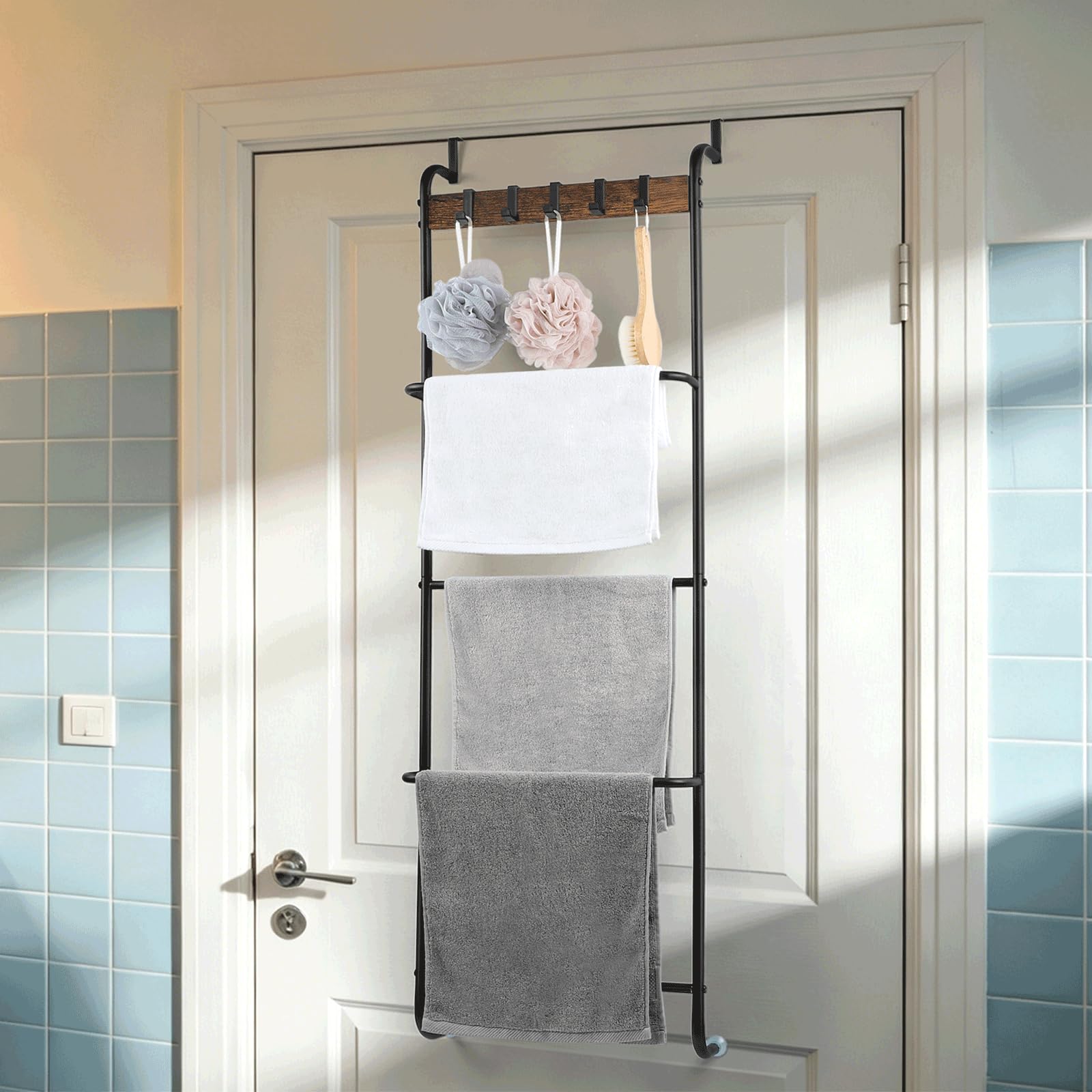 Over-the-Door Towel Rack - 5 Hooks & 4 Bars -6 Over-the-Door Towel Rack - 5 Hooks & 4 Bars -6