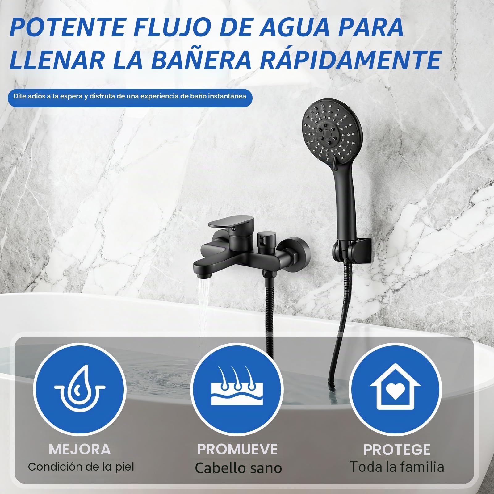 Grifo Mezclador de bañera con 3 Funciones,Ducha de Mano y Manguera de Agua de 1,5 m