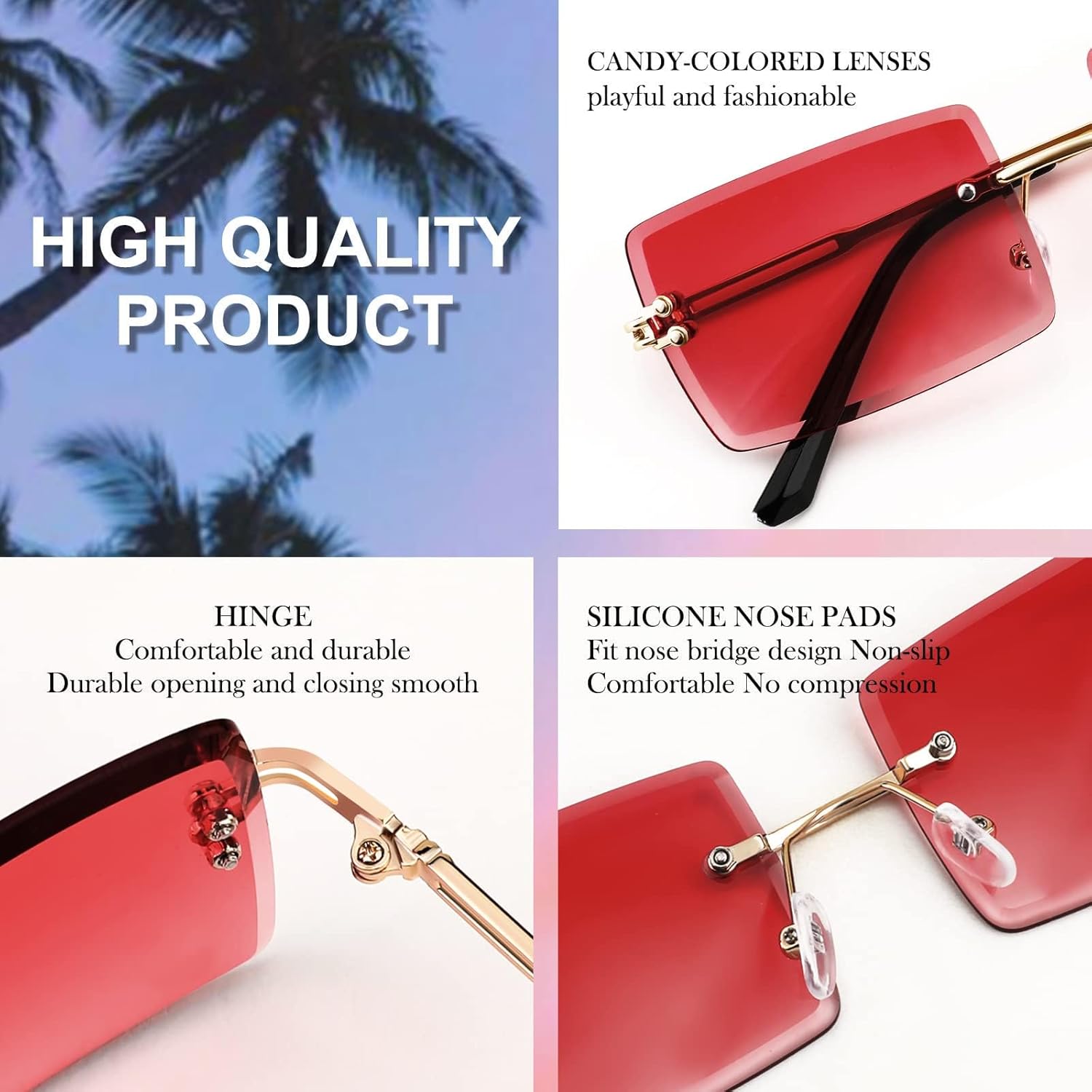 FEISEDY Vintage Rimless Sunglasses Rectangle Frameless Candy Color Glasses Women Men B2642 - Image 5