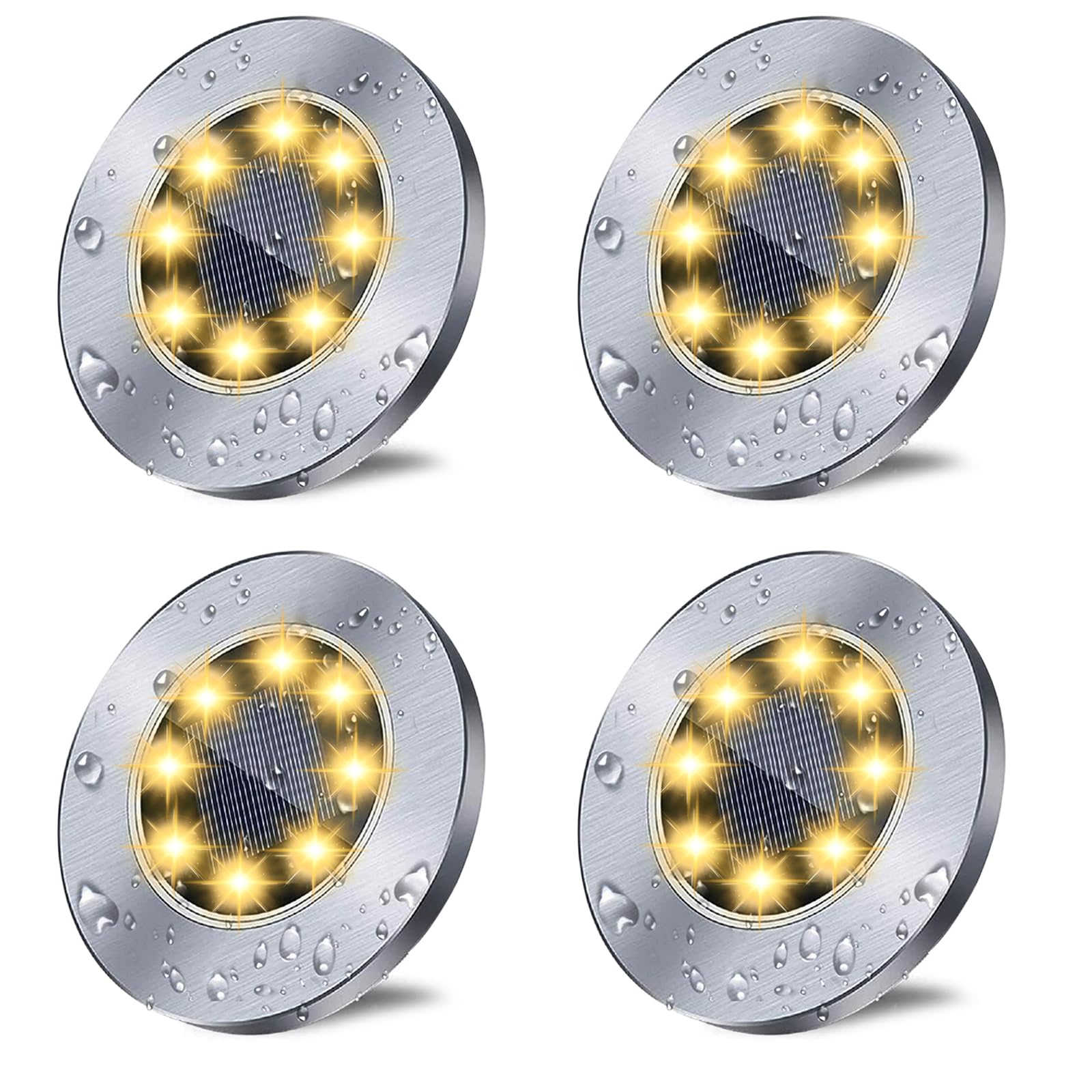 Solar Ground Lights Waterproof Solar Garden Lights Upgrade Outdoor Garden Waterproof Bright Ground Lighting for Pathway Yard Deck Lawn Patio Walkway (4 Pack Warm Lights)