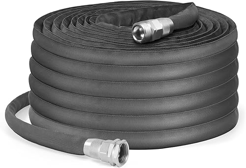 Manguera de jardín ligera de 50 pies, manguera de agua flexible y sin torceduras de 5/8 pulgadas con accesorios sólidos plateados 3/4, segura para