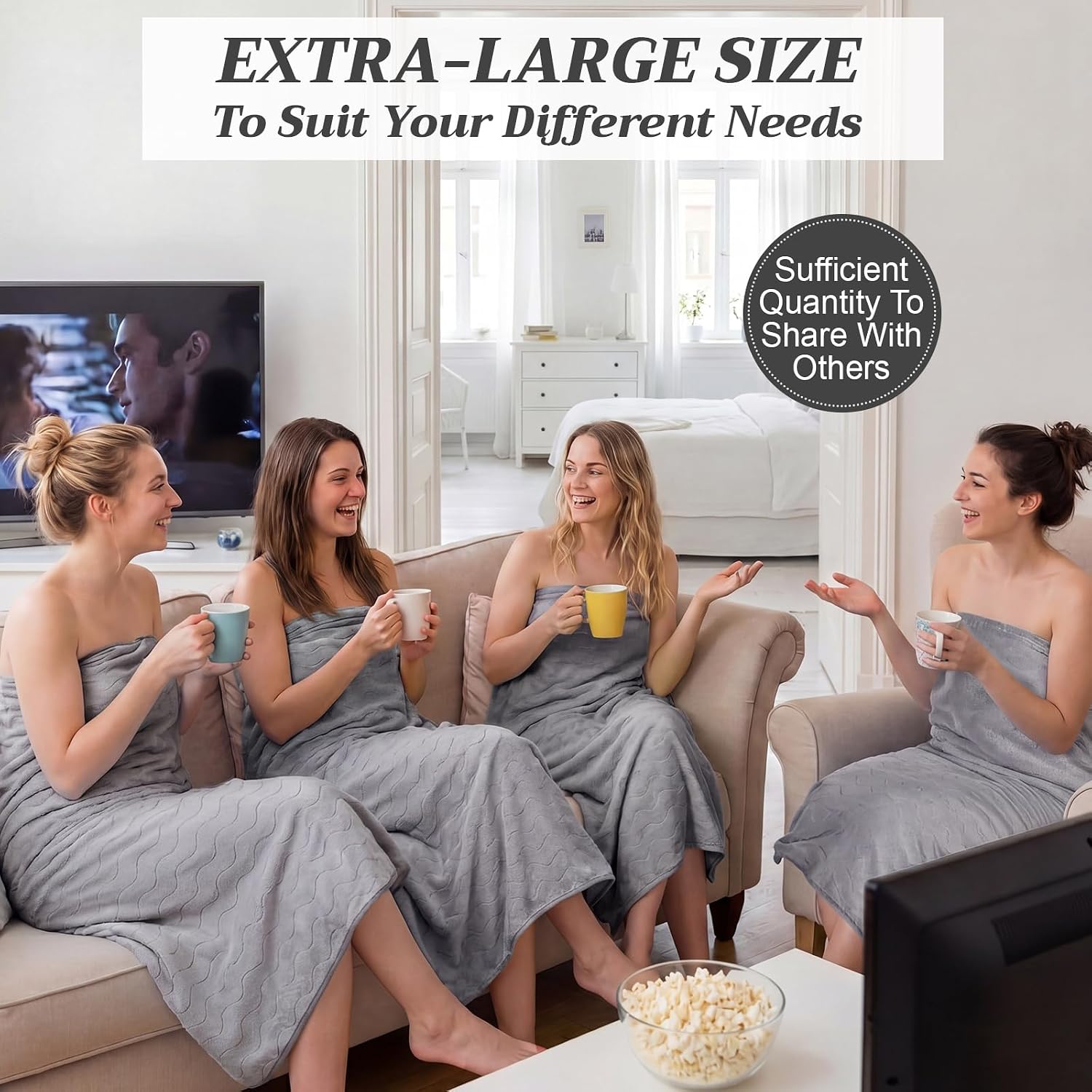 4 Pcs Extra Large Bath Towel for Adult 40''x80'' Oversized Microfiber Absorbent Shower Sheet Set Gray Wavy Striped Jacquard Quick Dry Blanket for Bathroom Body Beach Yoga Sport Spa