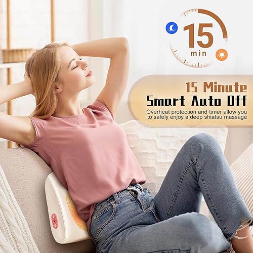 Miniatura 4 de Shiatsu Masajeador de espalda y cuello con calor, almohada de masaje eléctrica portátil 3D inalámbrica, masaje de tejido profundo para cuello,