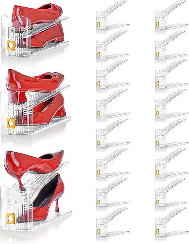 Miniatura 22 de Organizador de ranuras para zapatos para armario, paquete de 12 organizadores apiladores de zapatos, ahorradores de espacio de almacenamiento