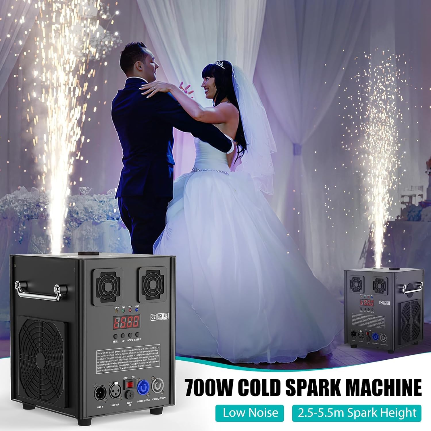 2PCS 700W macchine effetto pirotecnico con Flightcase scintilla macchina fredda fontane scintilla con telecomando per festa Halloween Natale matrimonio concerto