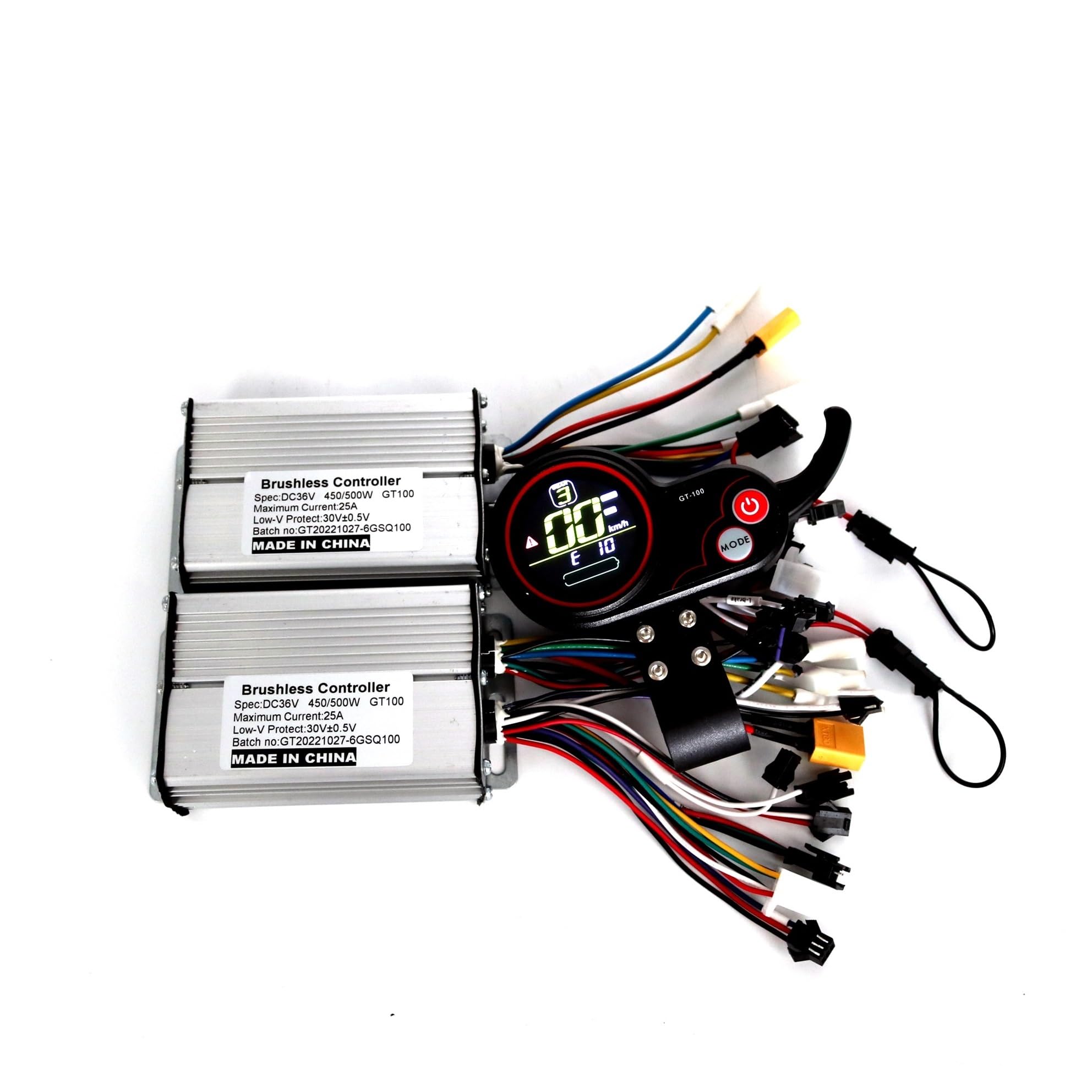 Sterownik silnika pojazdu elektrycznego Six Mosfet 36V/48V60V 450/500W 25A BLDC kontroler skutera elektrycznego E-bike 2 szt. bezszczotkowy sterownik prędkości i 1 x wyświetlacz GT-100 (zestaw