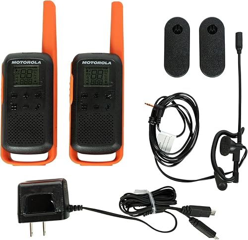 Miniatura 10 de Motorola Solutions, FRS portátil, T270, Talkabout, radios bidireccionales, recargable, 22 canales, 25 millas, negro con azul, paquete de 2