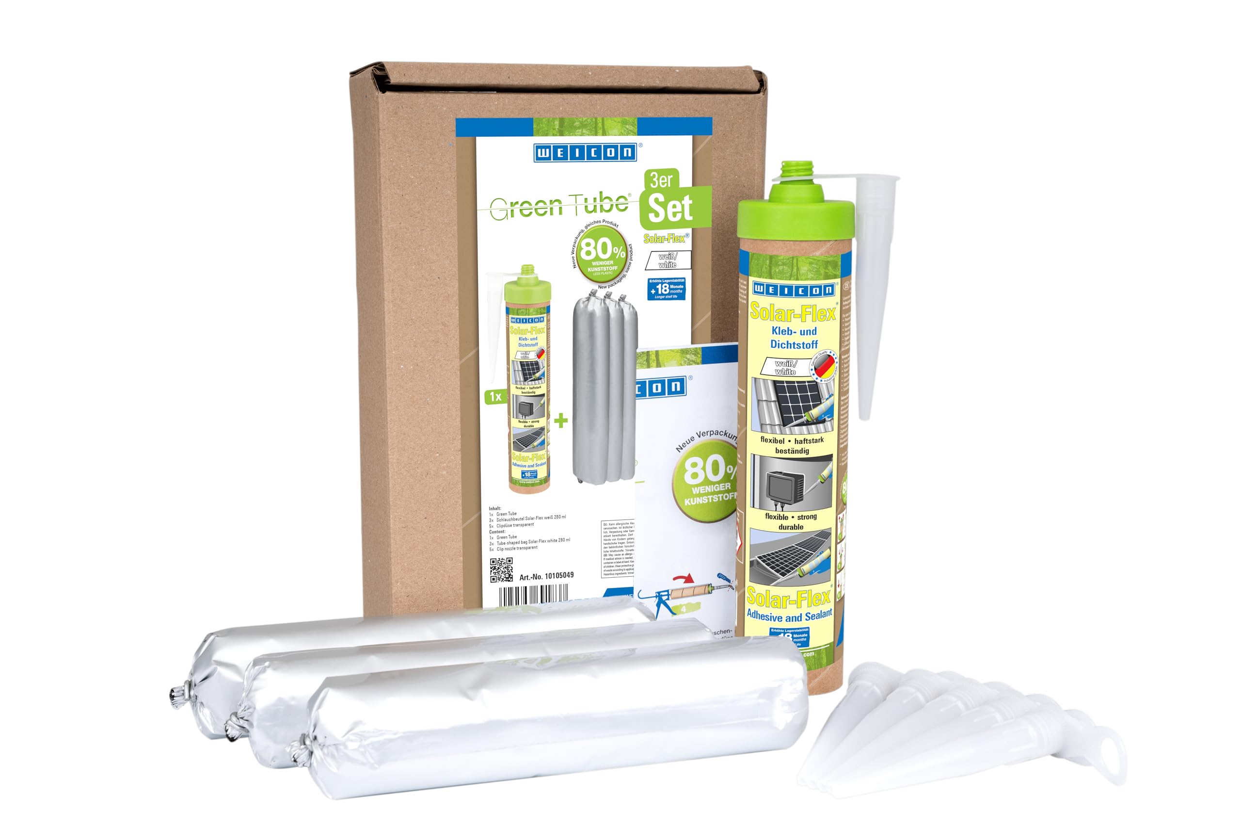 WEICON Green Tube Set Solar Flex, 280 ml, colla solare per pannelli solari, 100% cartuccia di carta riciclabile, riutilizzabile, bianco