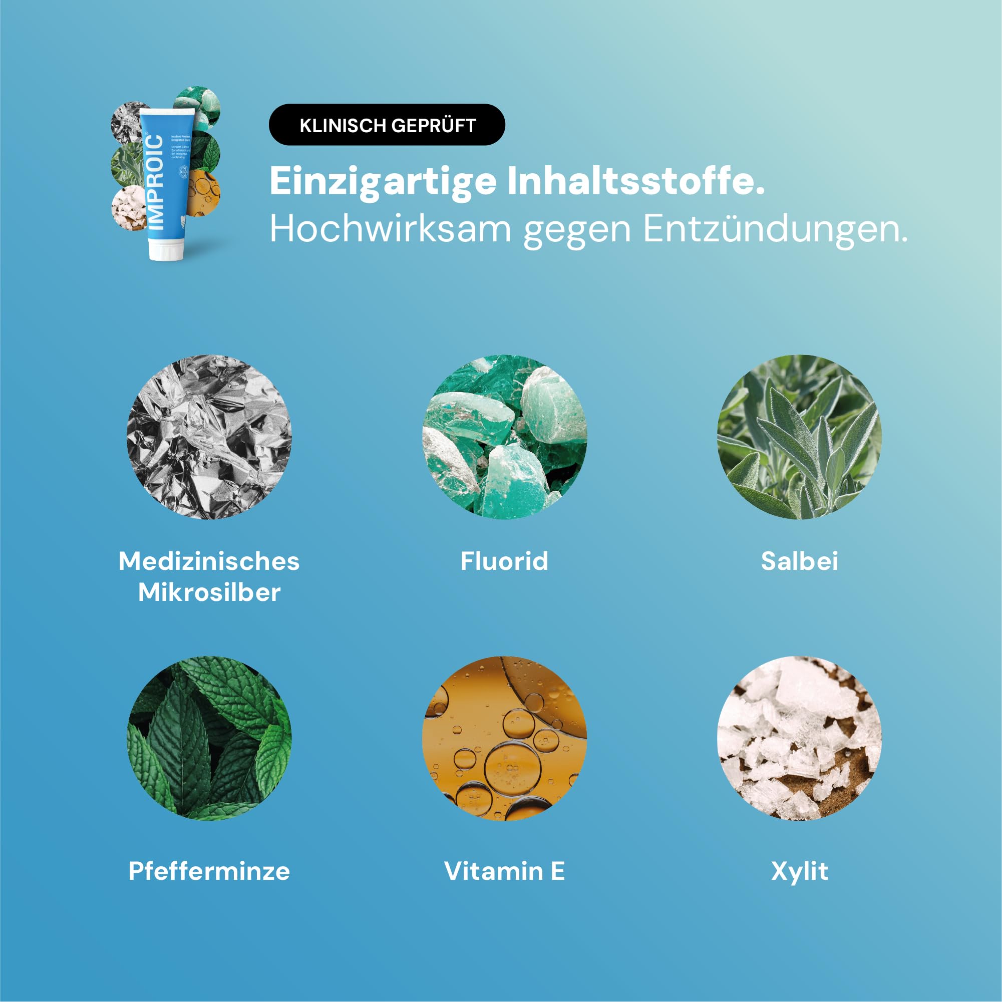 IMPROIC Mundspülung & Zahncreme für Zahnimplantate (2-teilig) | Mit Hyaluronsäure, medizinischem Mikrosilber, Fluorid & funktionellen Naturstoffen | Schützt Zähne und Zahnimplantate vor Entzündungen