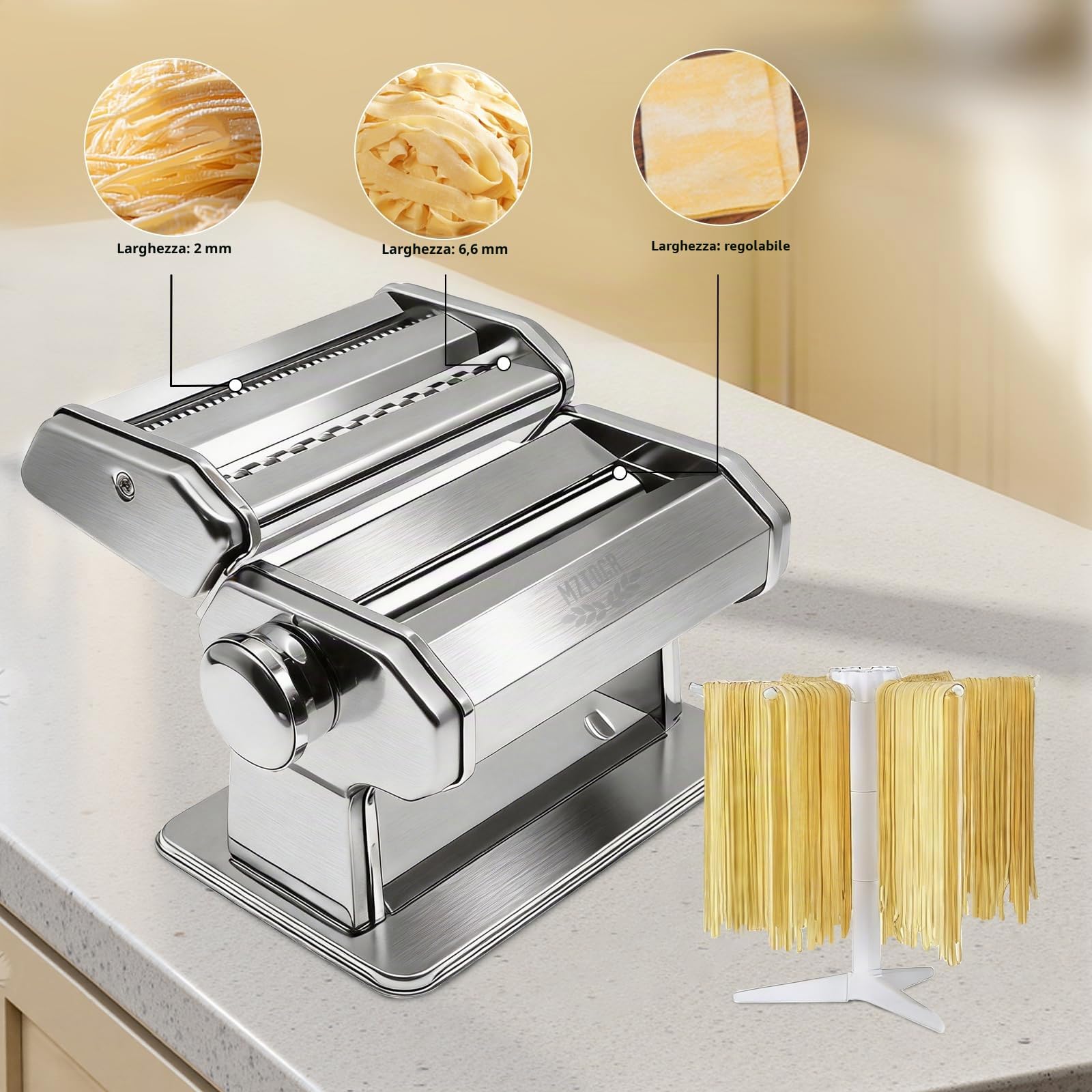 MZTOGR Macchina per pasta e ravioli, set di 6 pezzi da 150 mm in acciaio con 9 impostazioni di spessore regolabili, include accessorio per ravioli, stendipasta